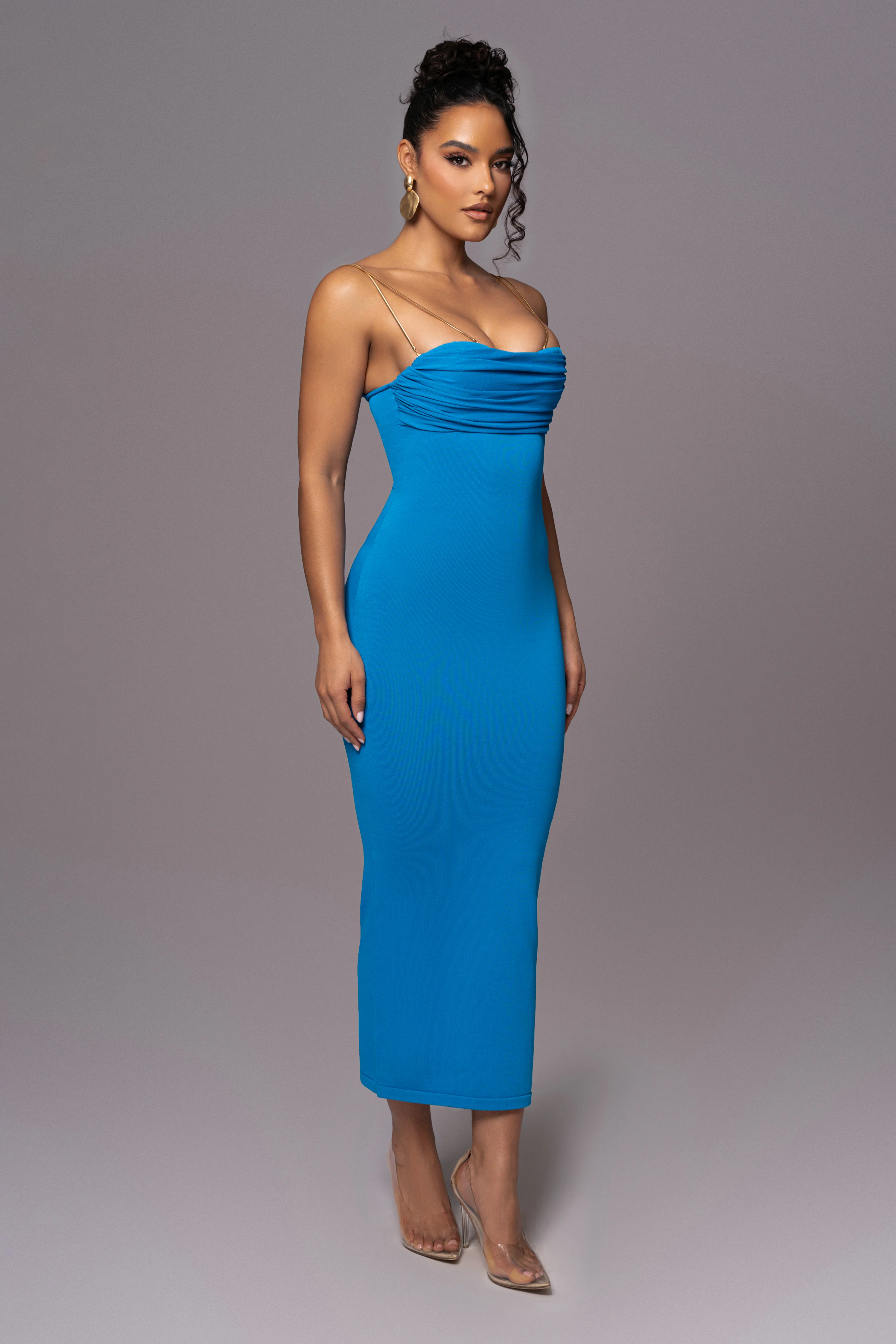 Aqua La Lune Drape Midi Dress - Image 12