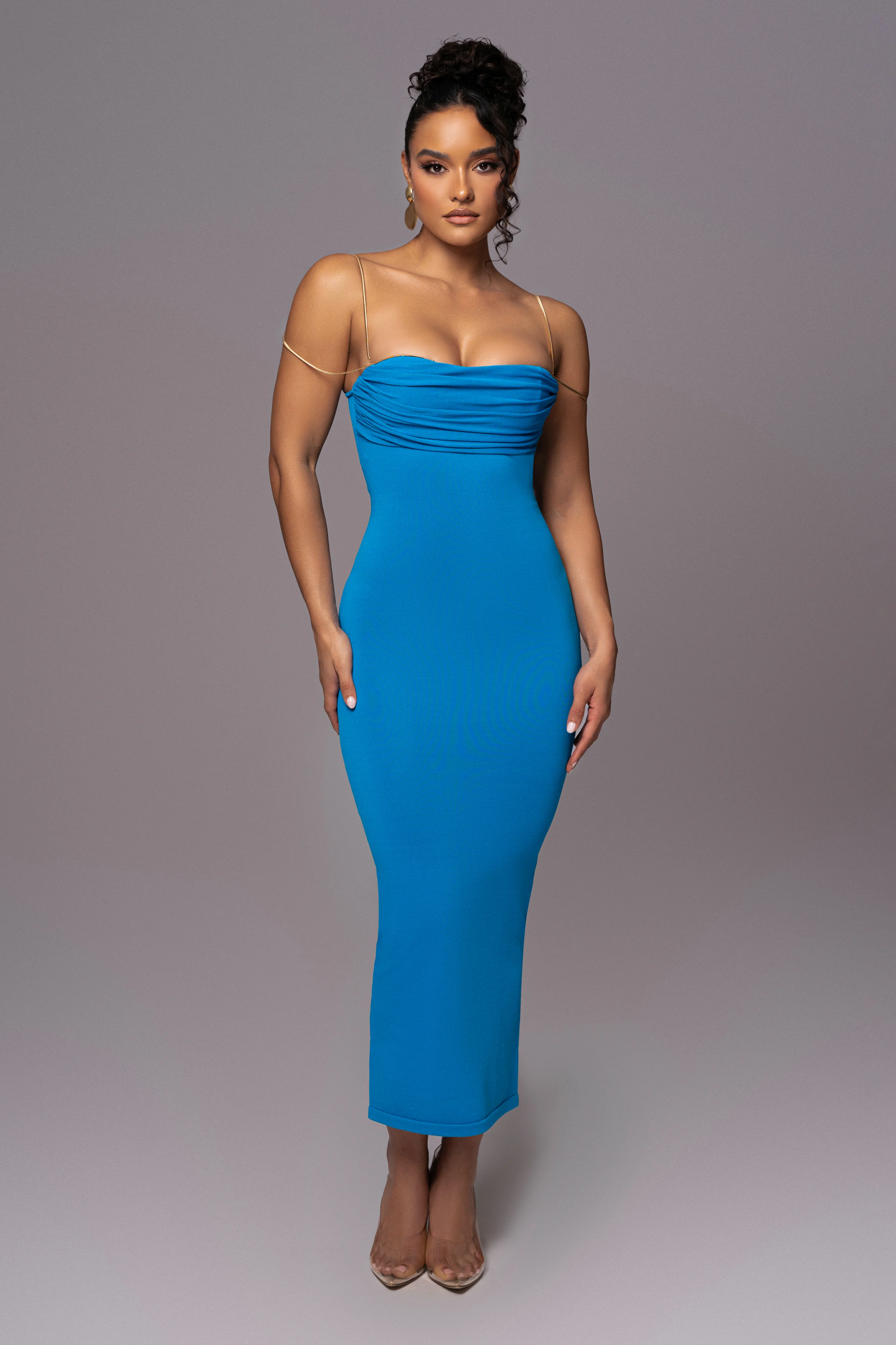 Aqua La Lune Drape Midi Dress - Image 6
