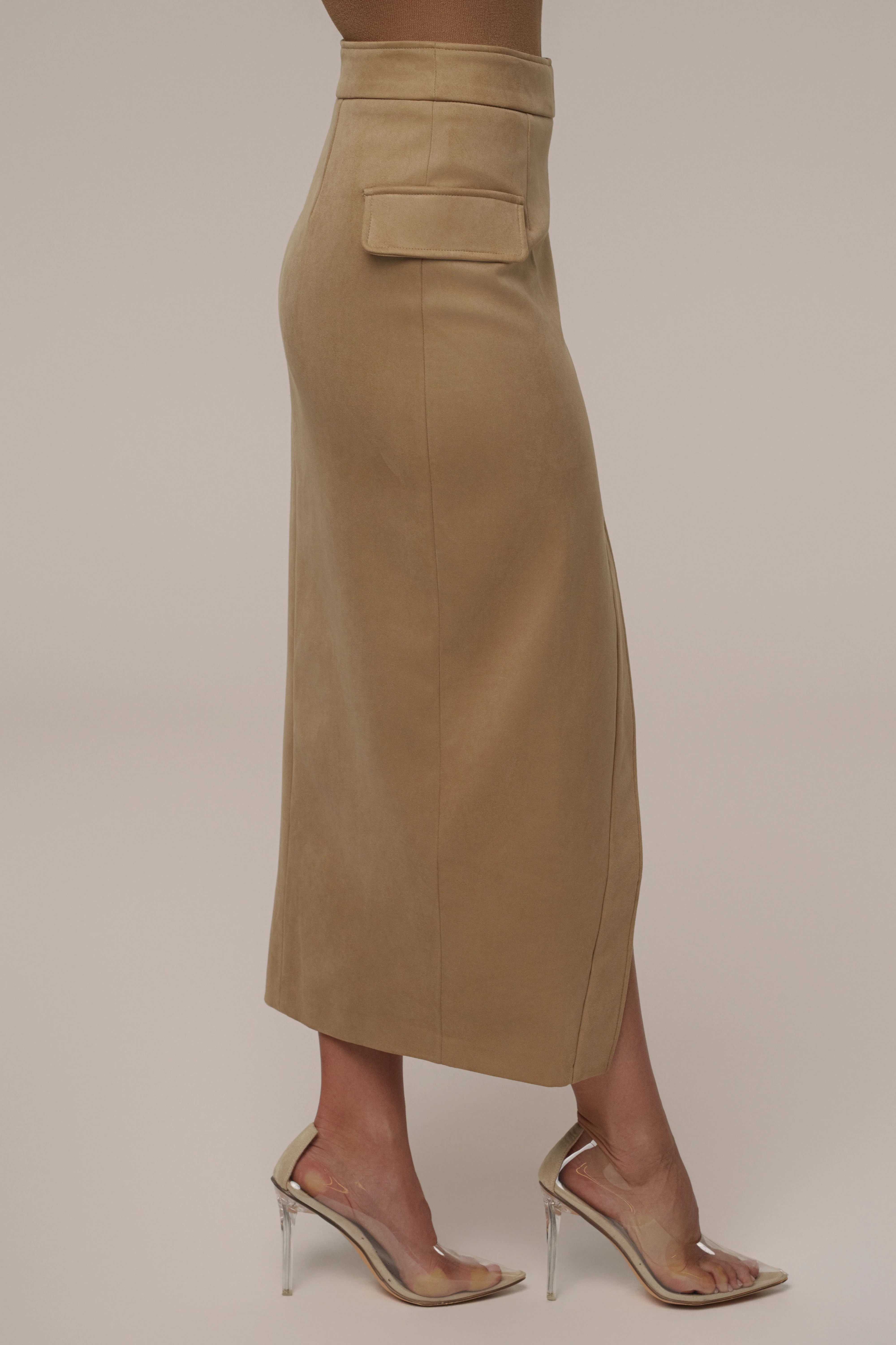Beige Audrey Suede Midi Skirt - Image 11