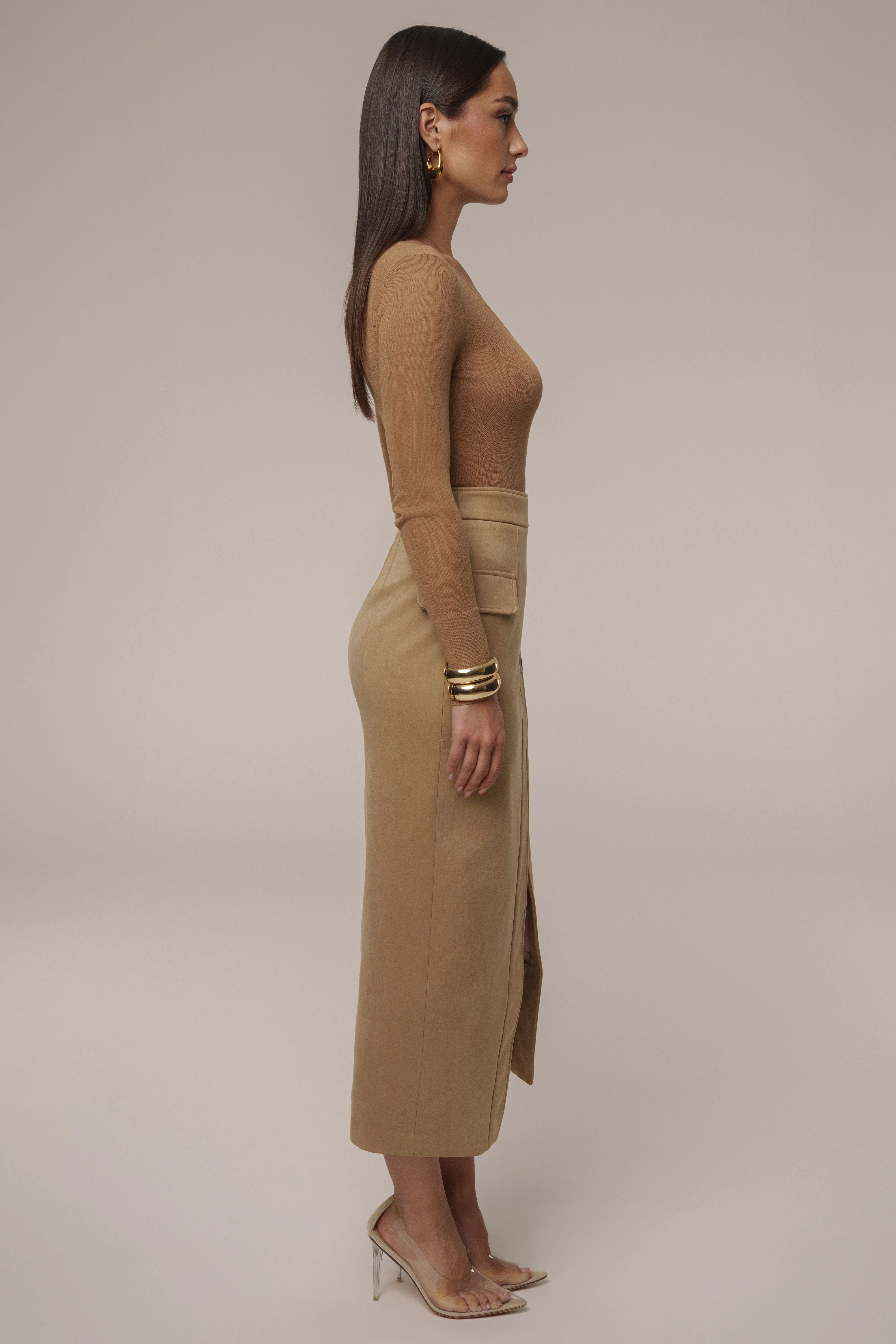 Beige Audrey Suede Midi Skirt - Image 12