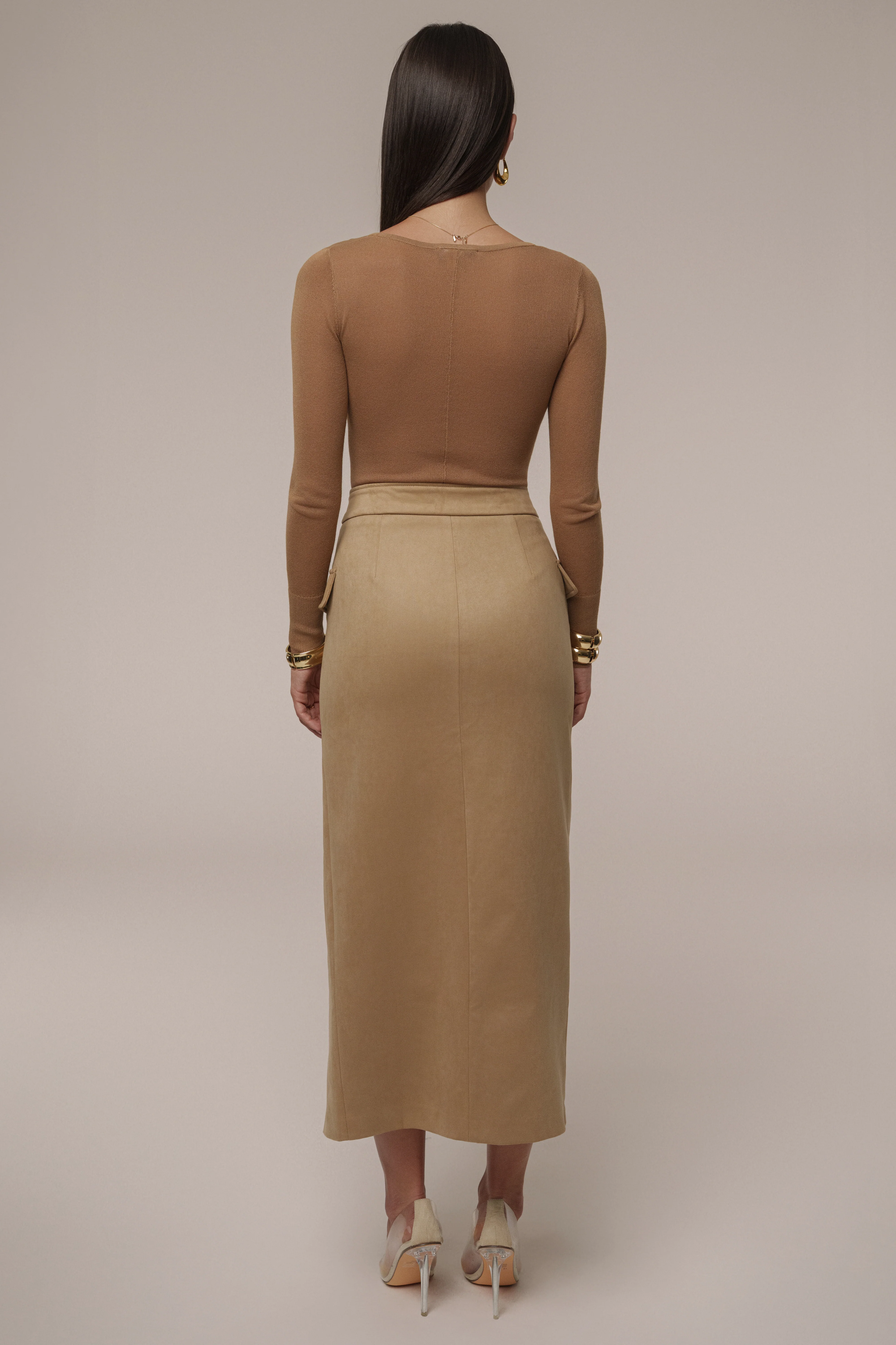 Beige Audrey Suede Midi Skirt - Image 13