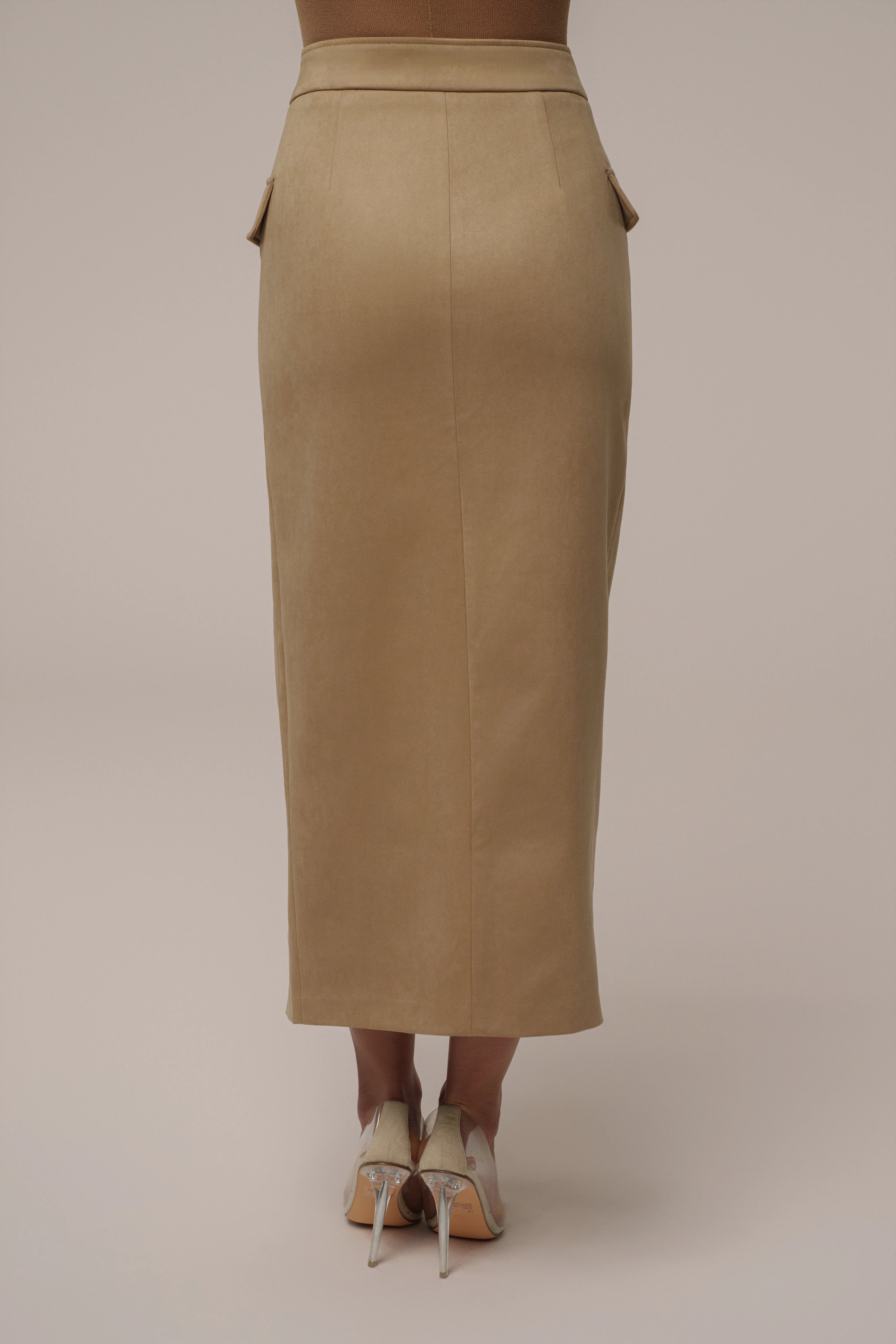 Beige Audrey Suede Midi Skirt - Image 14