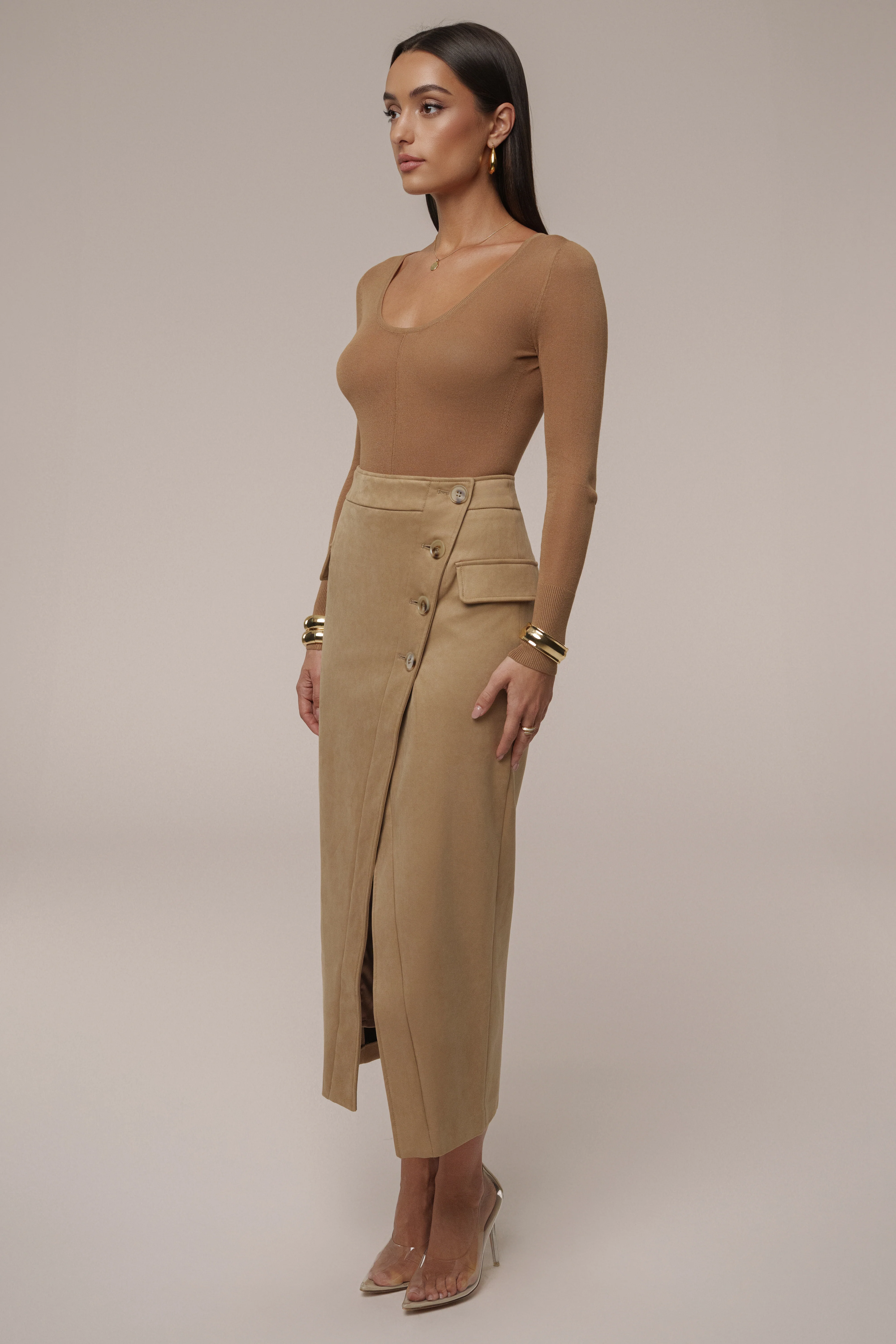 Beige Audrey Suede Midi Skirt - Image 6