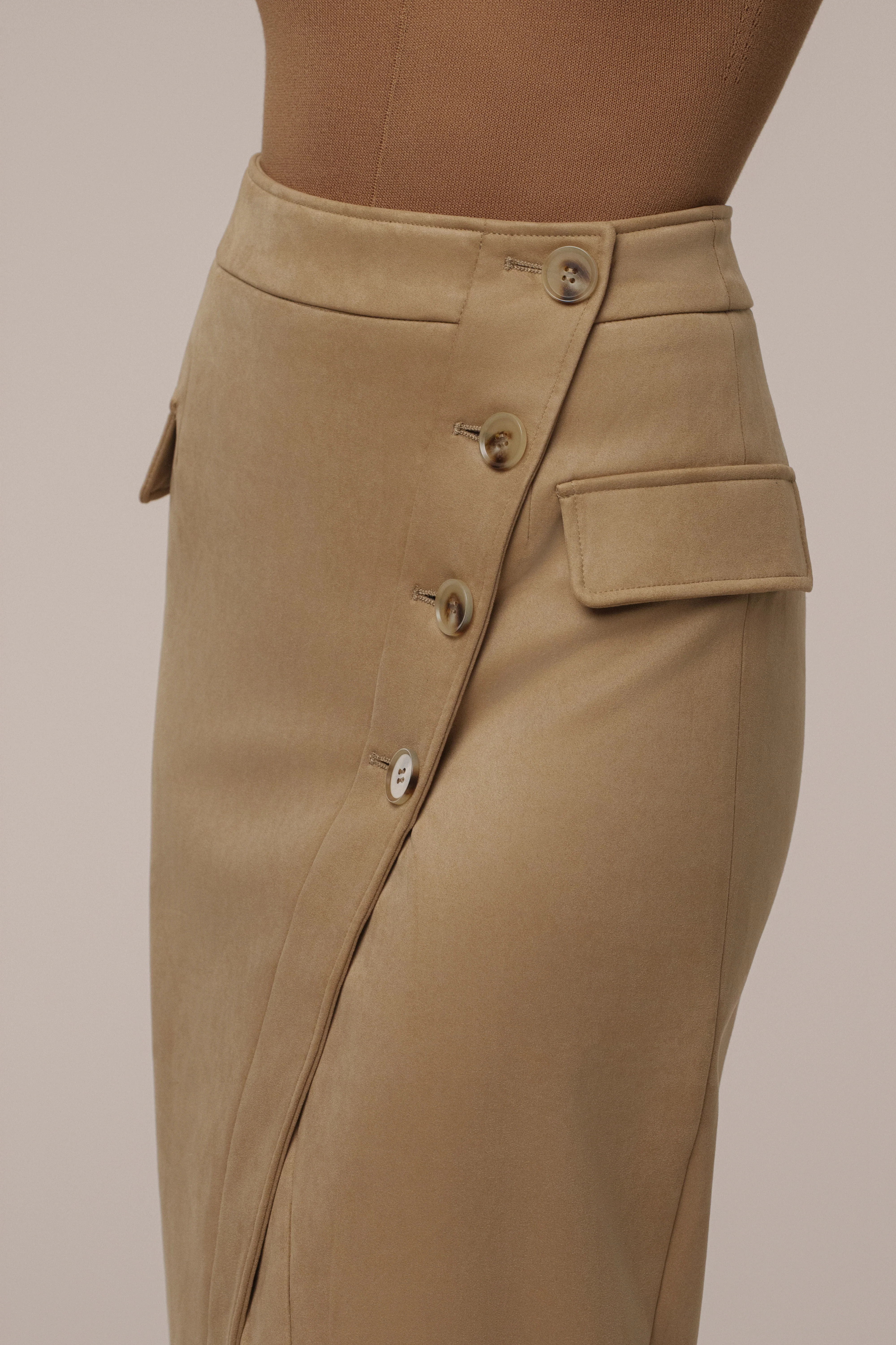 Beige Audrey Suede Midi Skirt - Image 7