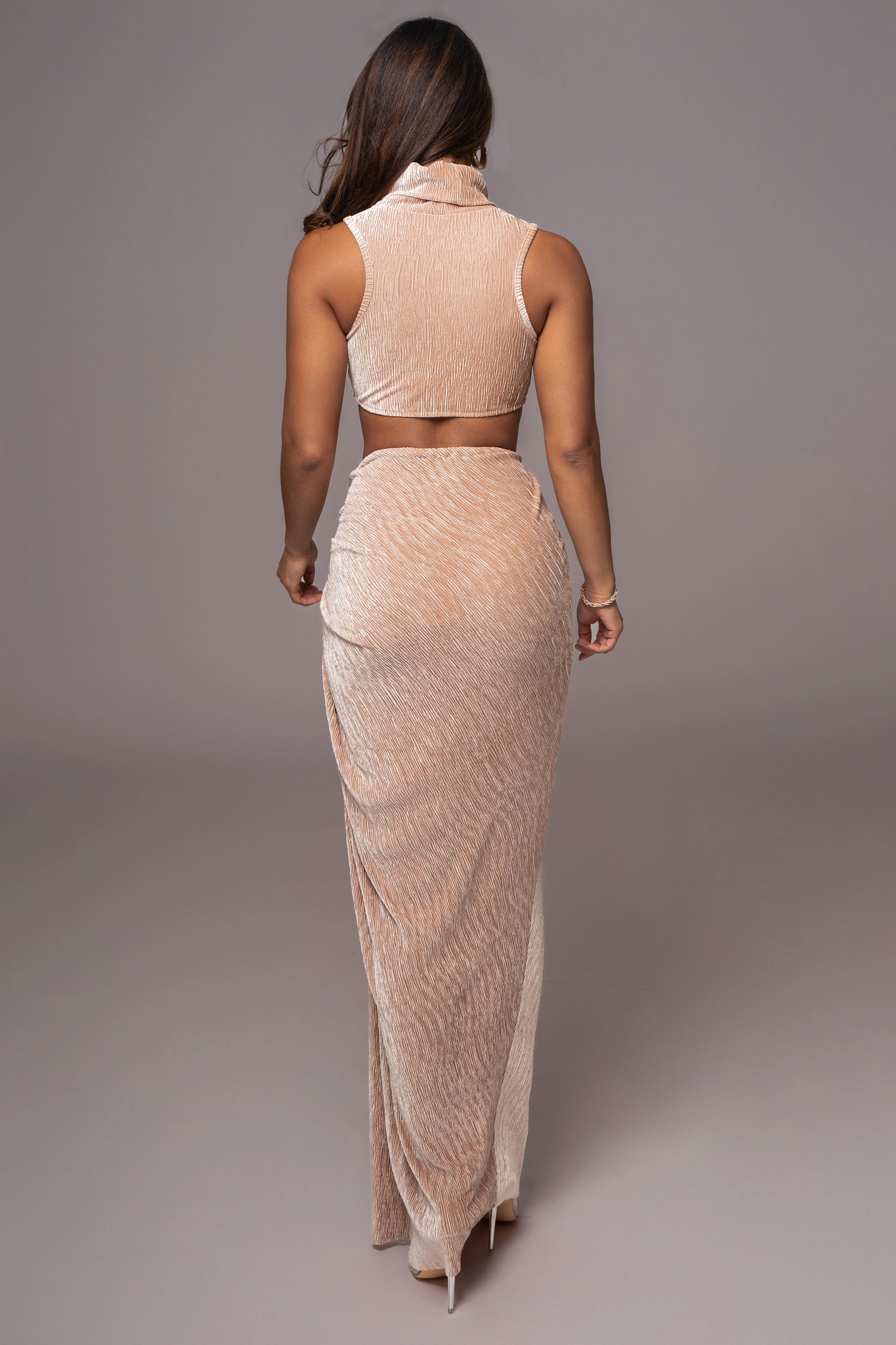 Beige Chosen One Velvet Skirt Set - Image 11