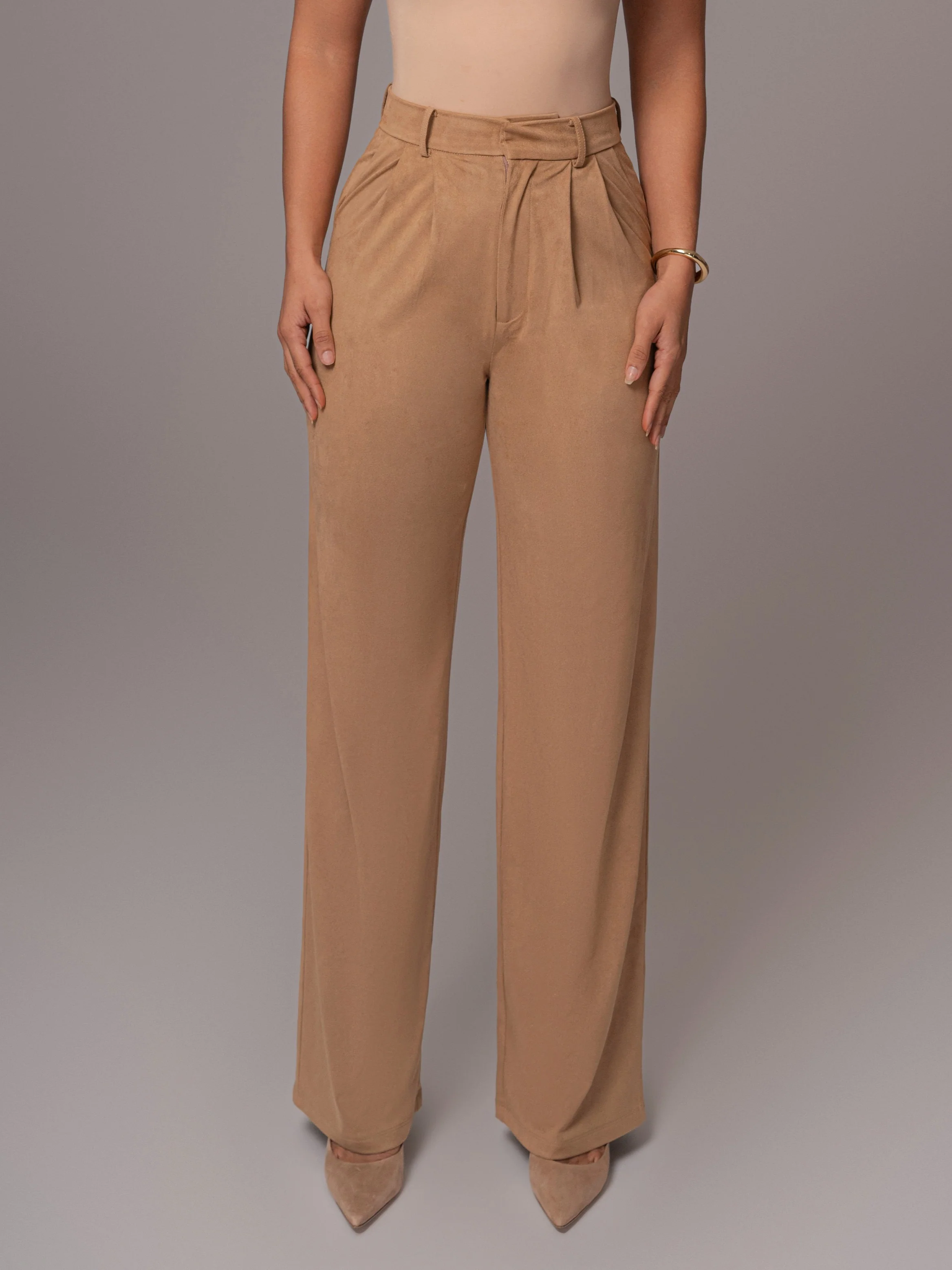 Beige Classic High Rise Trousers - Image 3