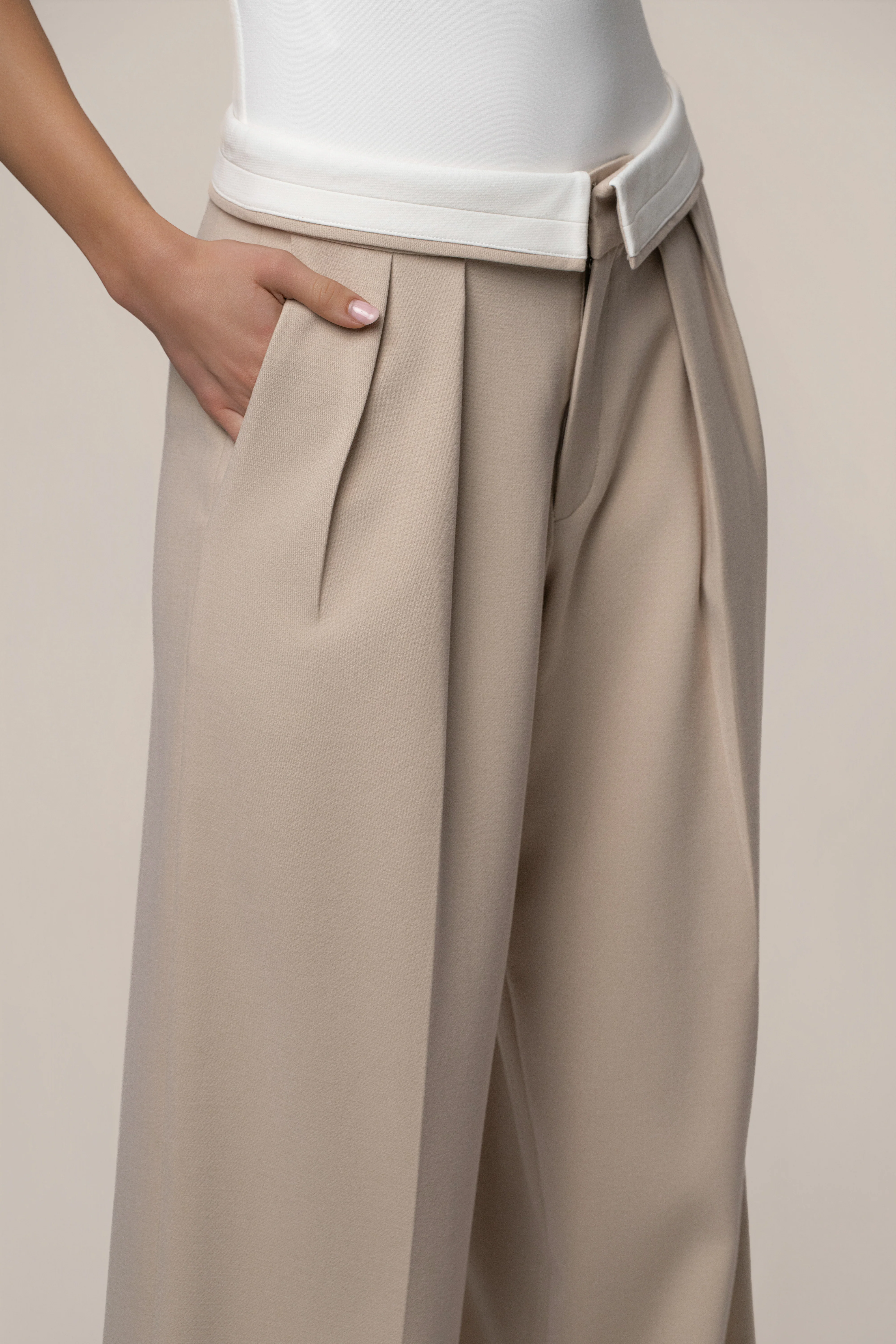 Beige Command Pleat Trouser - Image 4