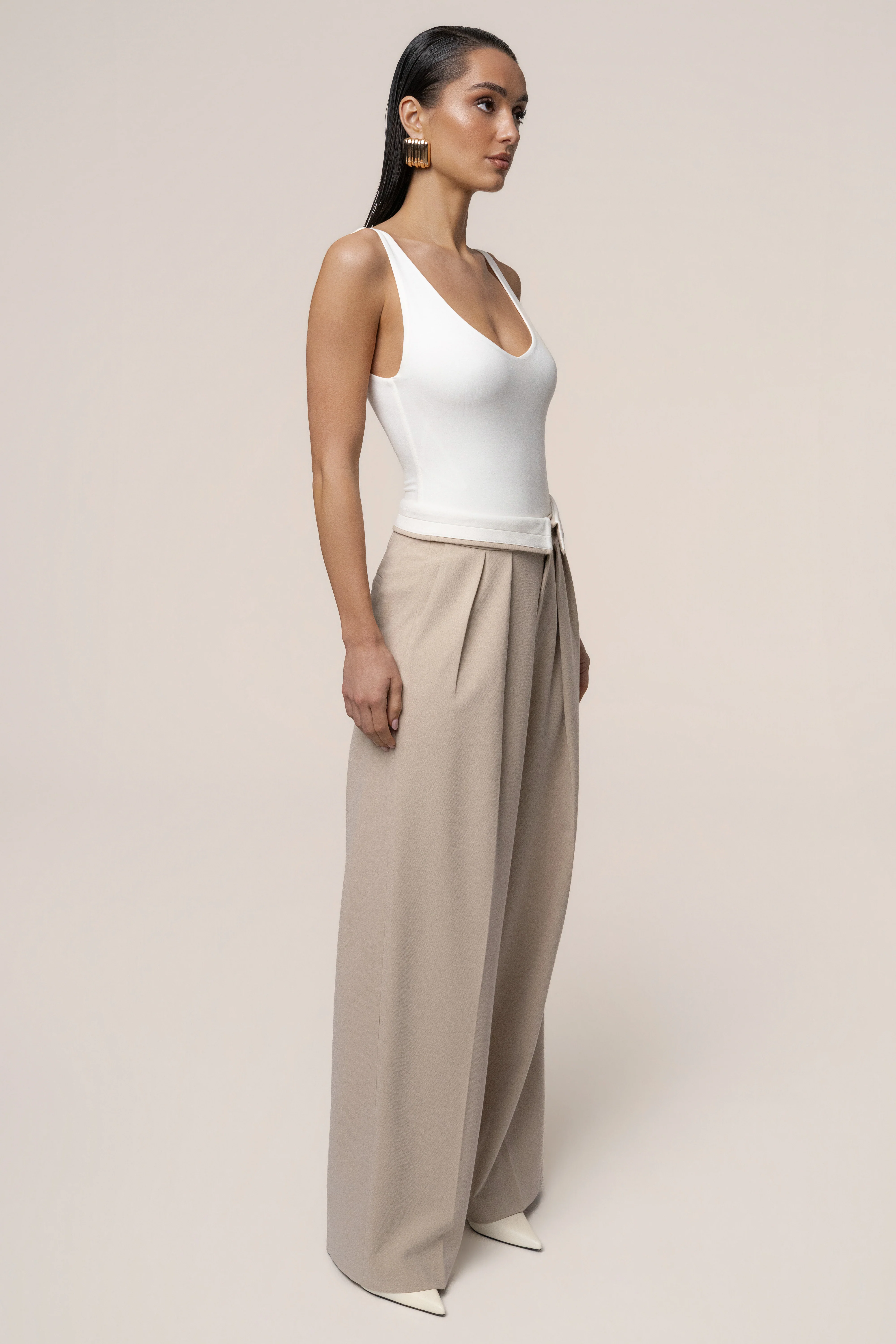 Beige Command Pleat Trouser - Image 7