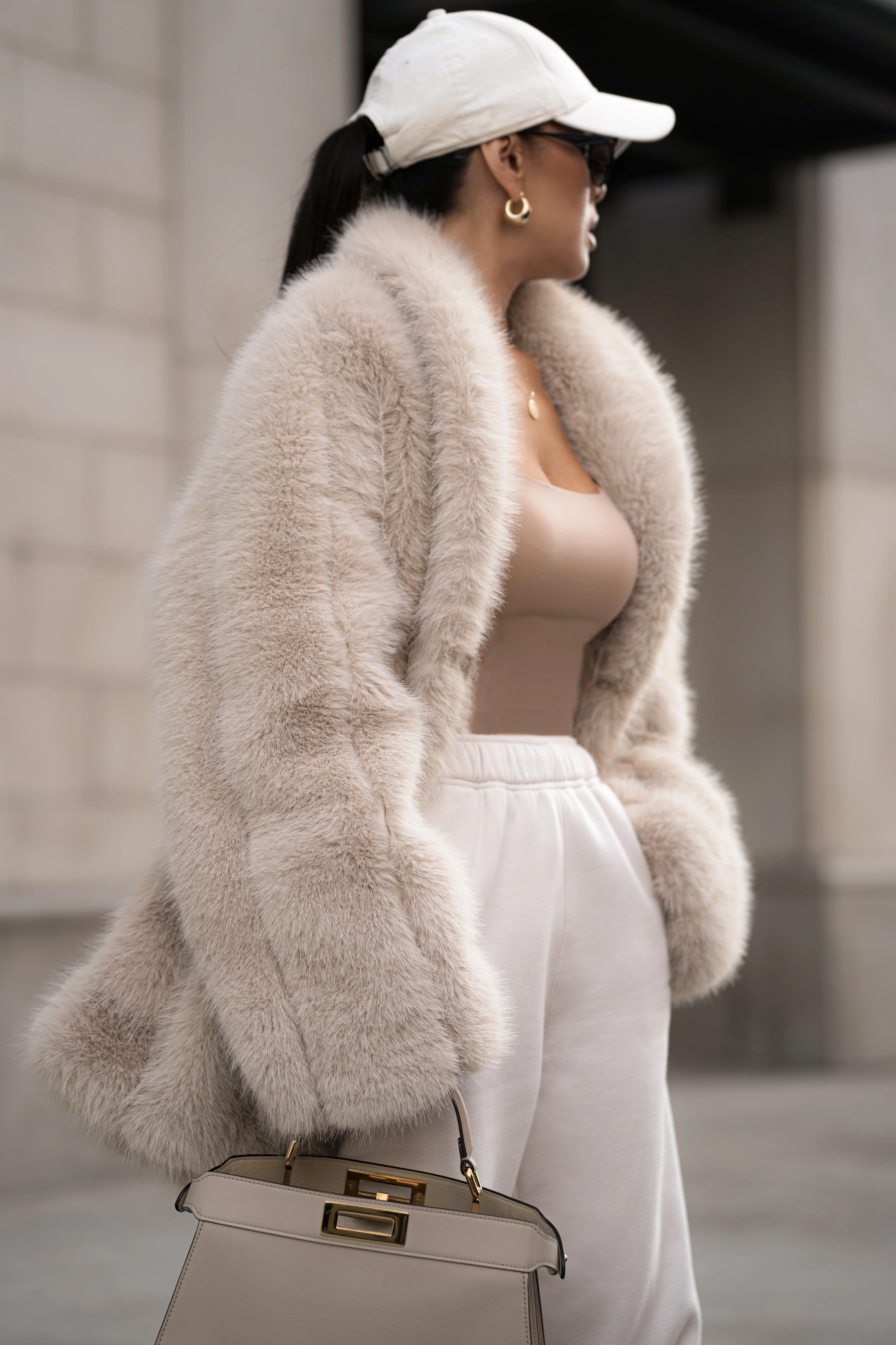 Beige Cropped Manhattan Faux Fur Coat - Image 12