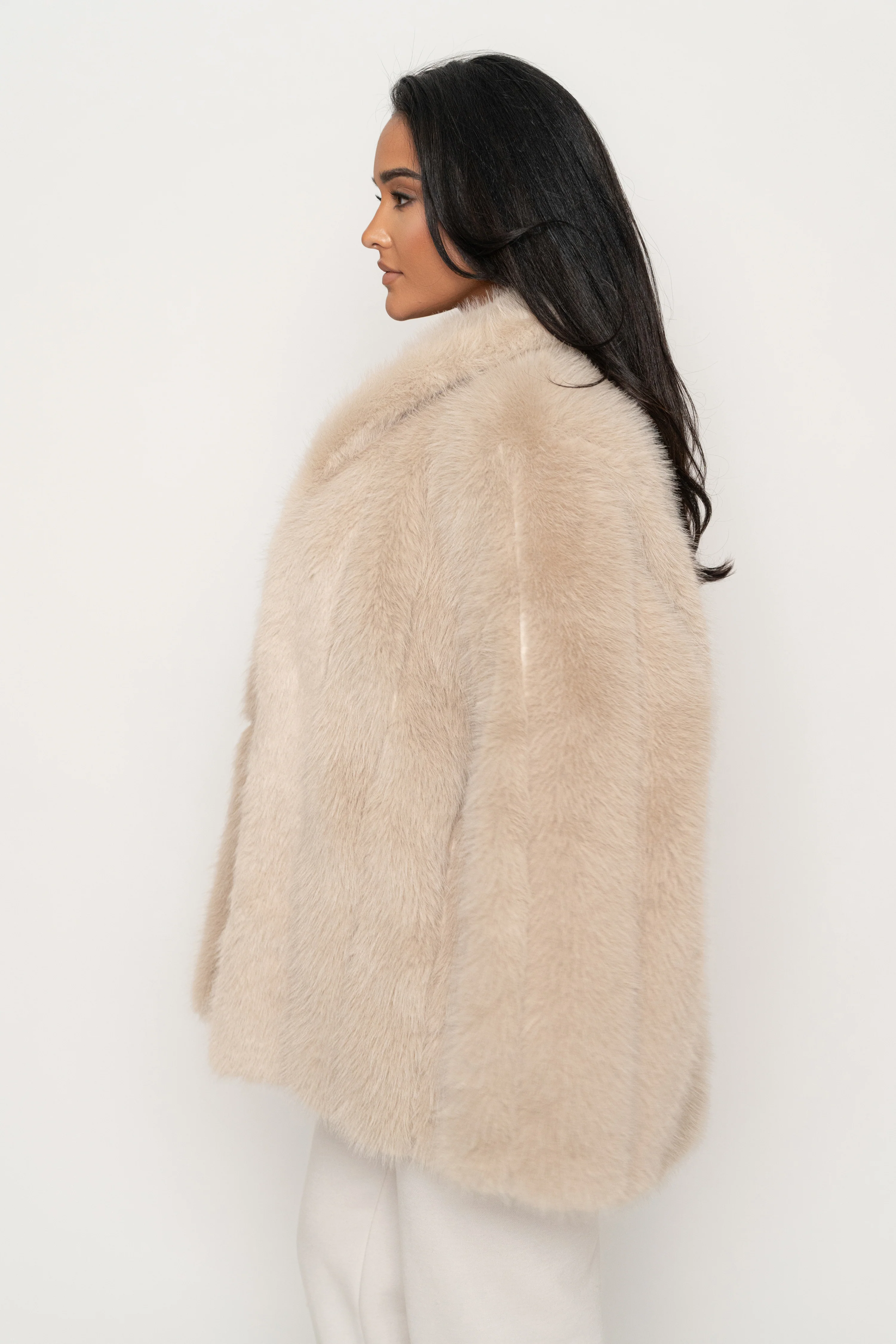 Beige Cropped Manhattan Faux Fur Coat - Image 15