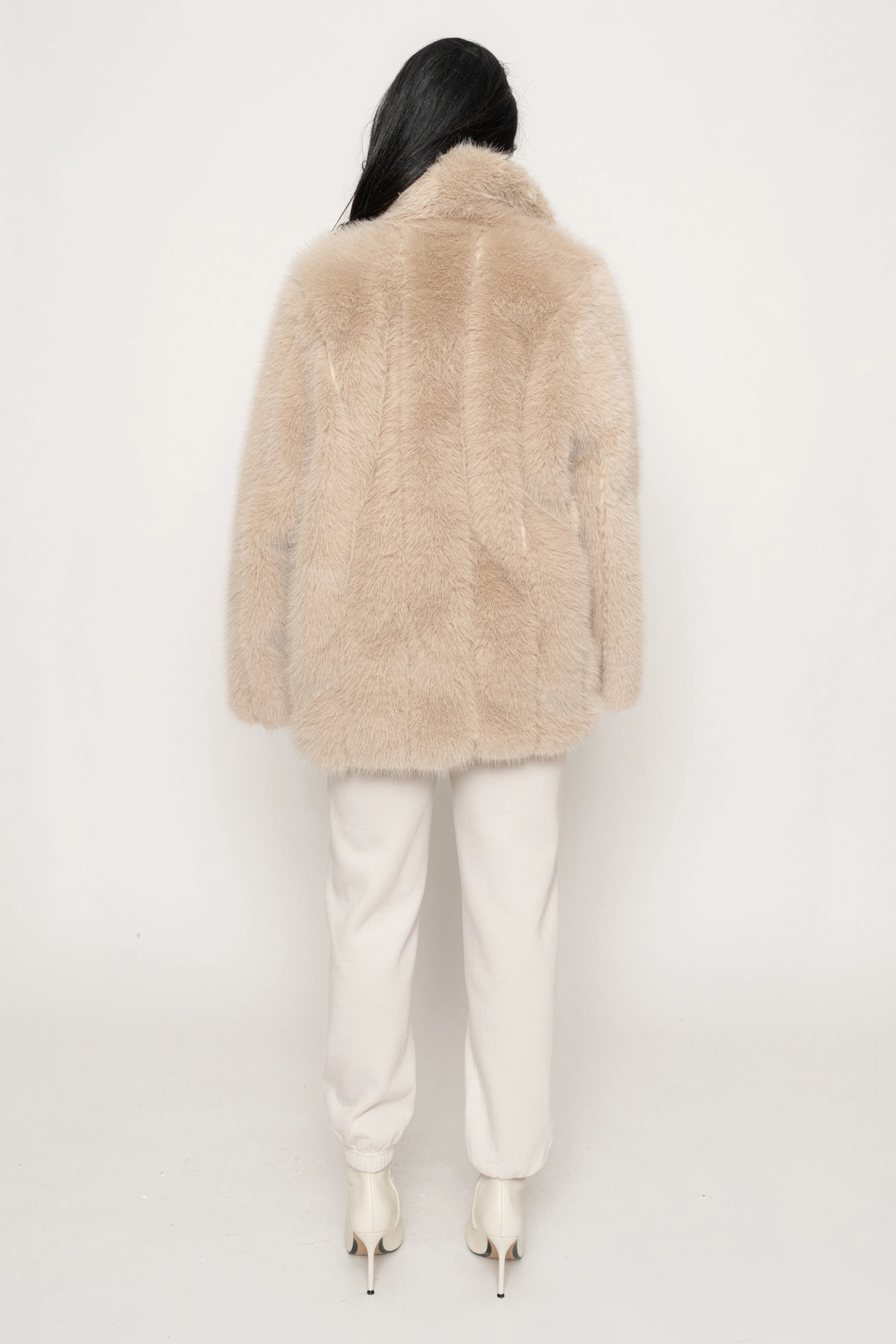 Beige Cropped Manhattan Faux Fur Coat - Image 16