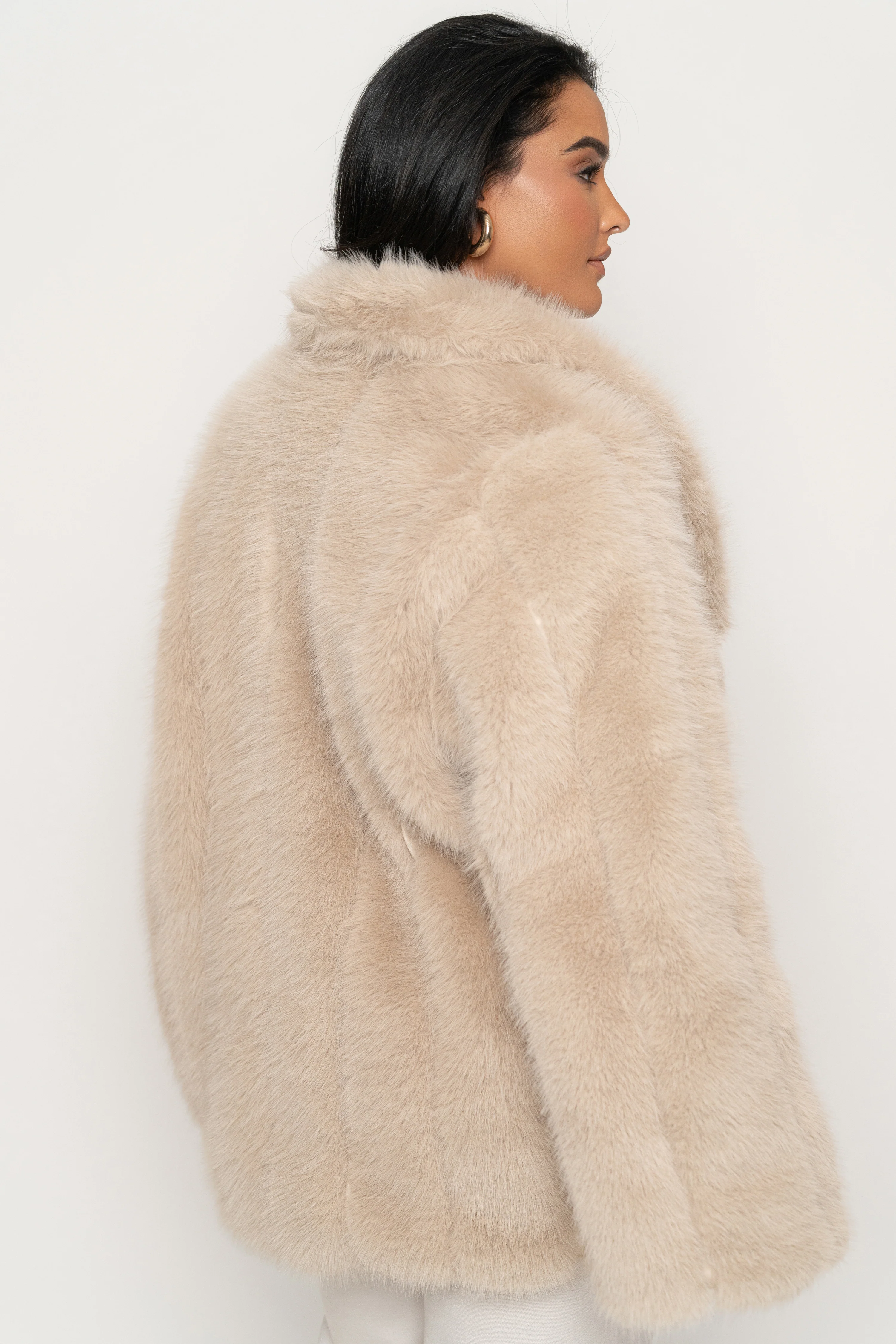 Beige Cropped Manhattan Faux Fur Coat - Image 17