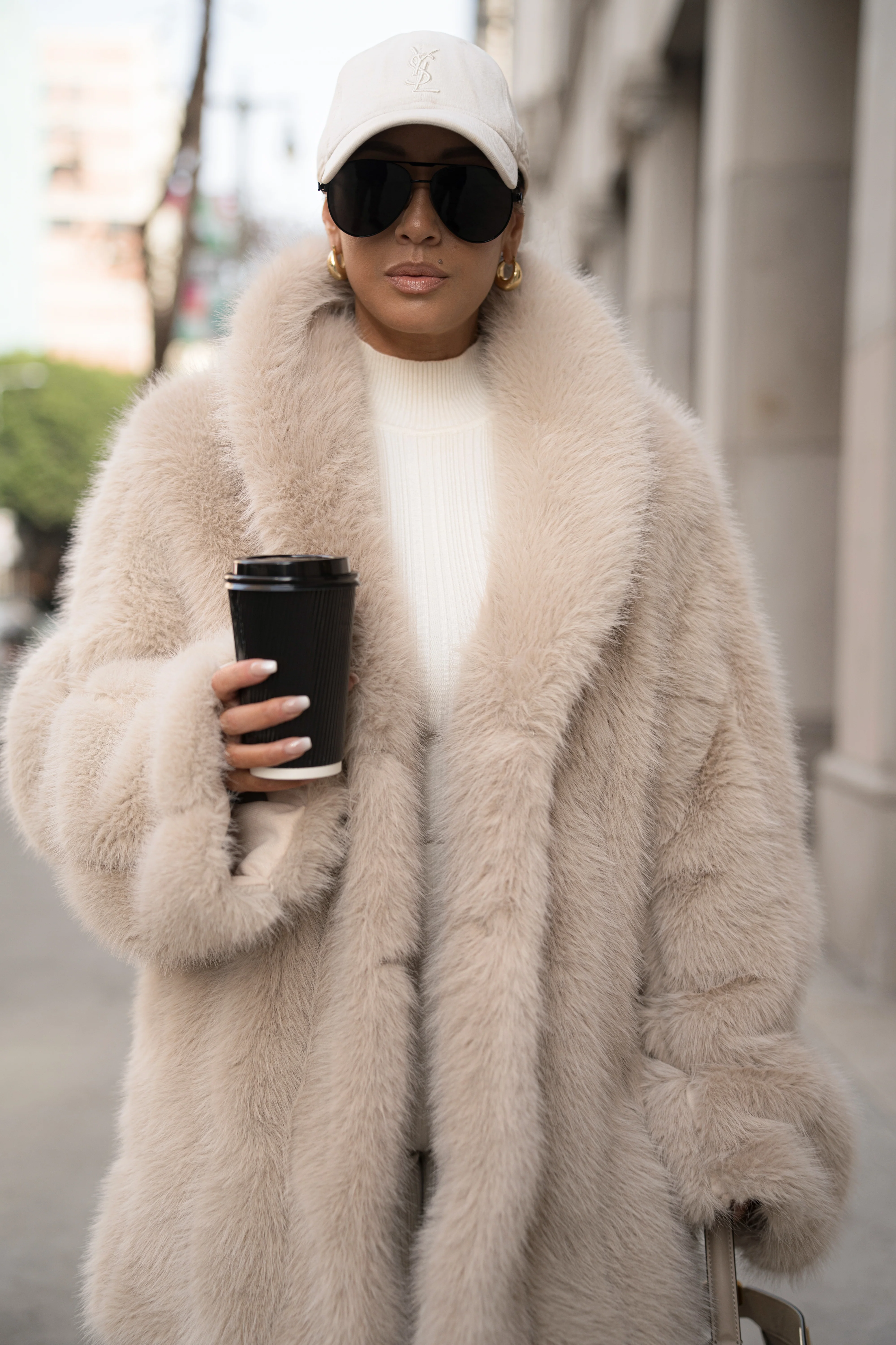 Beige Cropped Manhattan Faux Fur Coat - Image 8