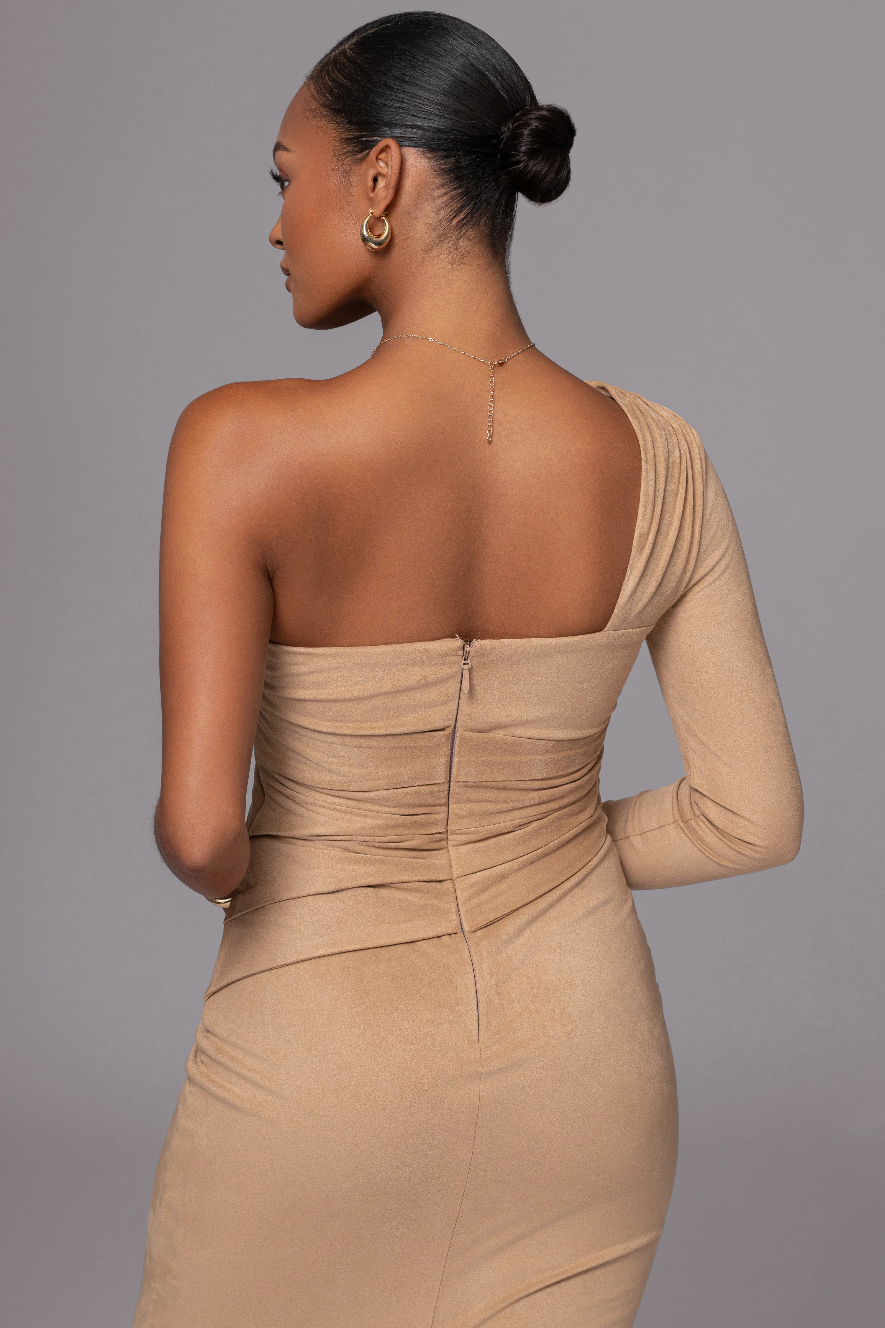 Beige Dayanna Suede Midi Dress - Image 5