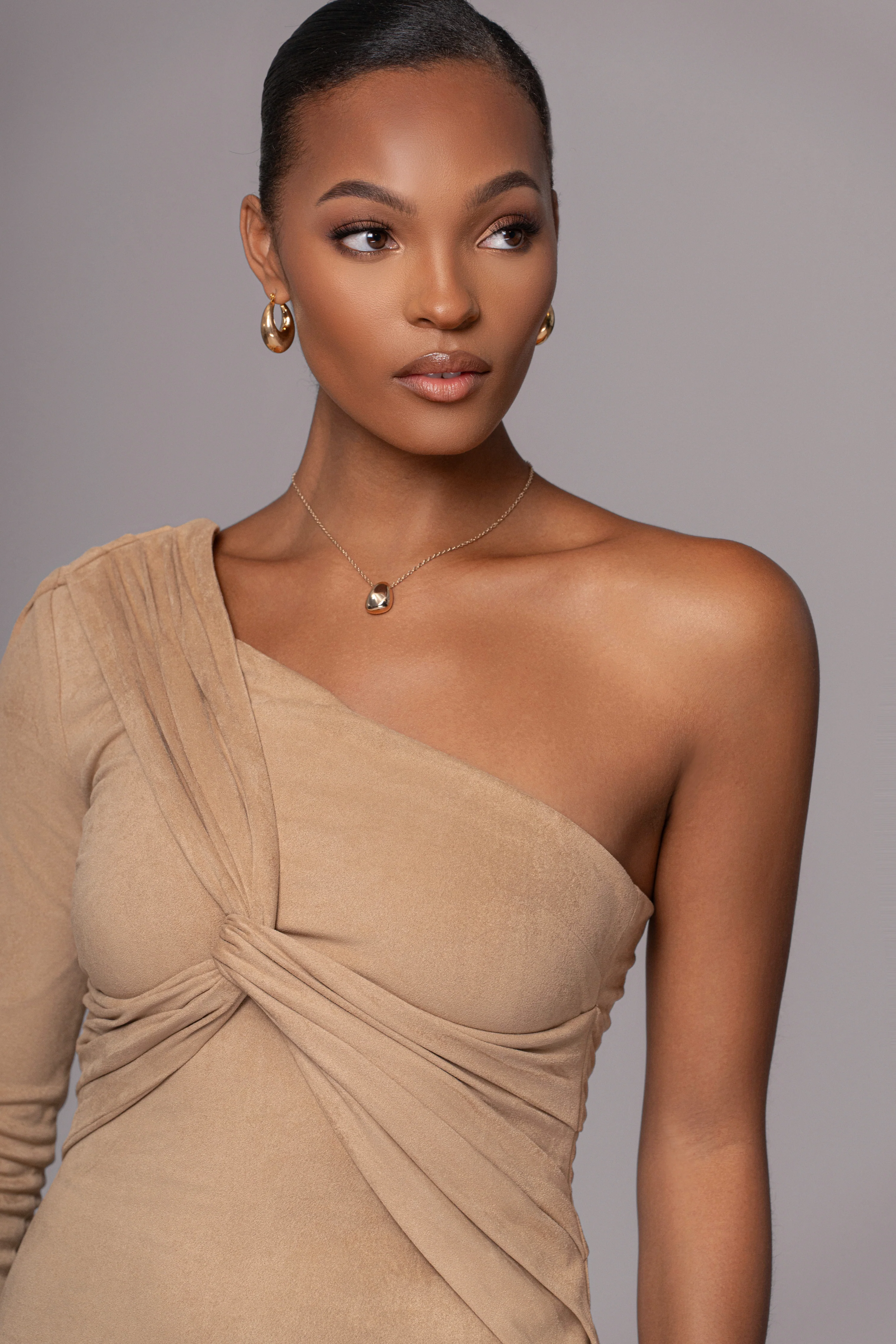 Beige Dayanna Suede Midi Dress - Image 8