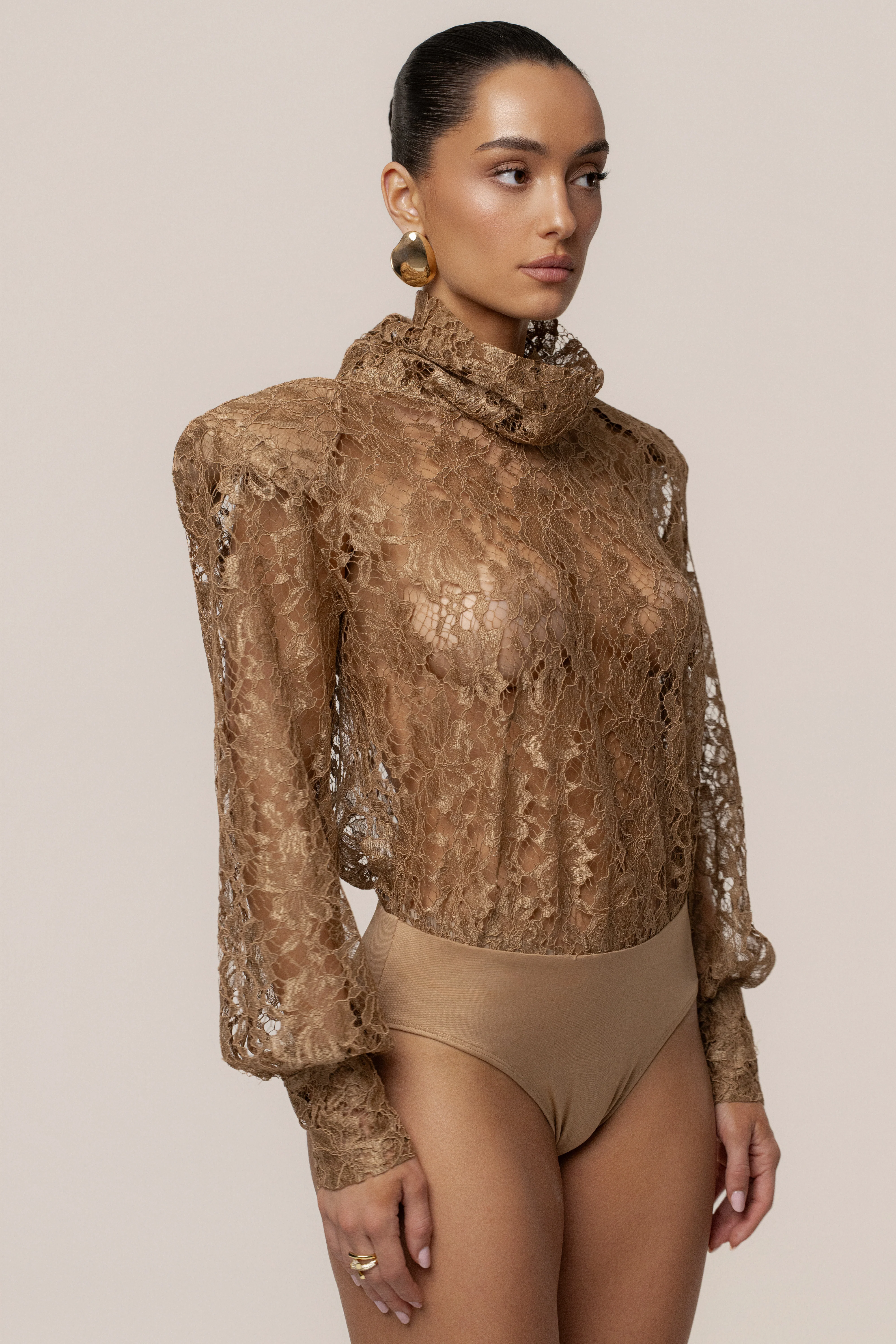 Beige Devotion Lace Bodysuit & Skirt Set - Image 11
