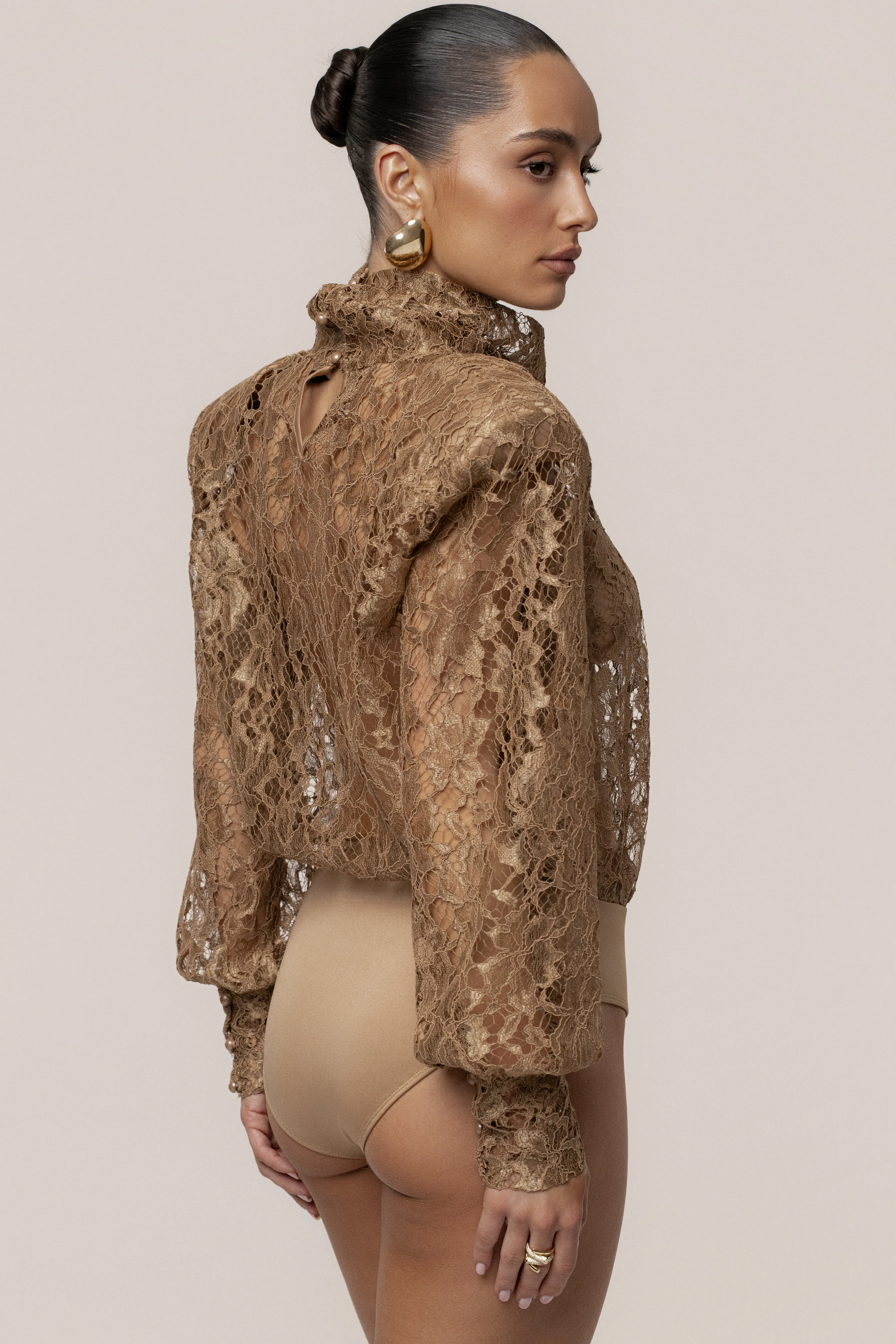 Beige Devotion Lace Bodysuit & Skirt Set - Image 16