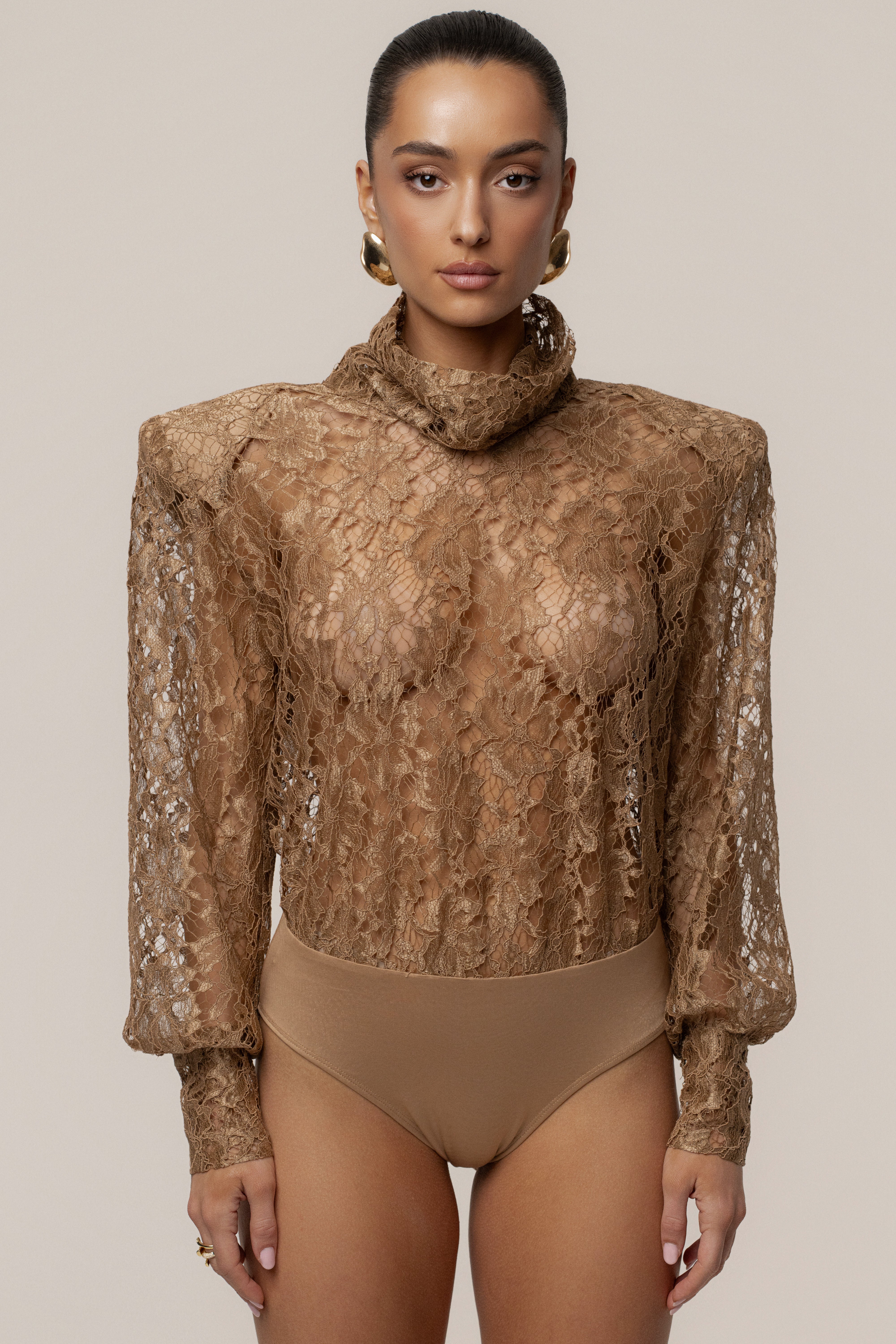 Beige Devotion Lace Bodysuit & Skirt Set - Image 2