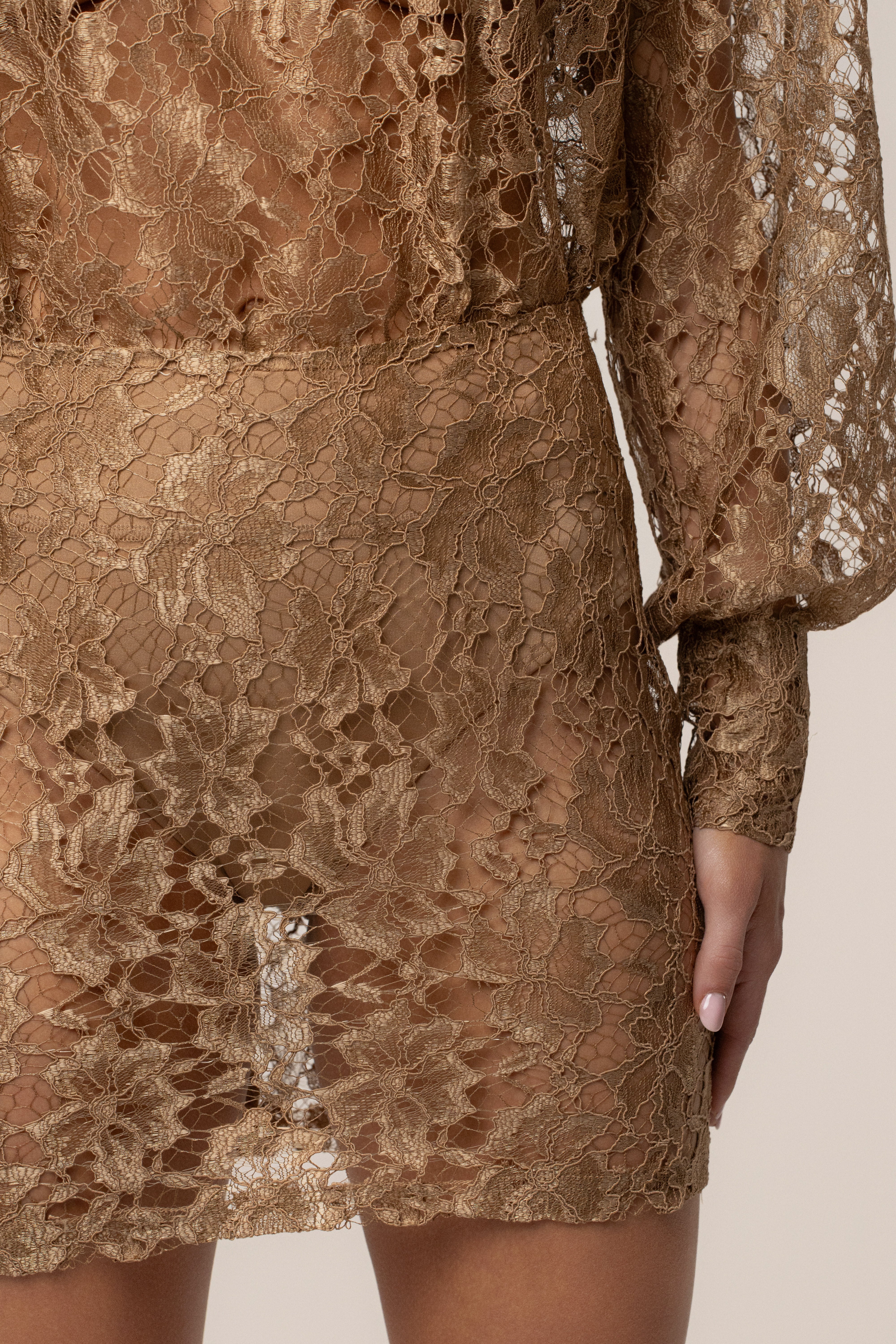 Beige Devotion Lace Bodysuit & Skirt Set - Image 6