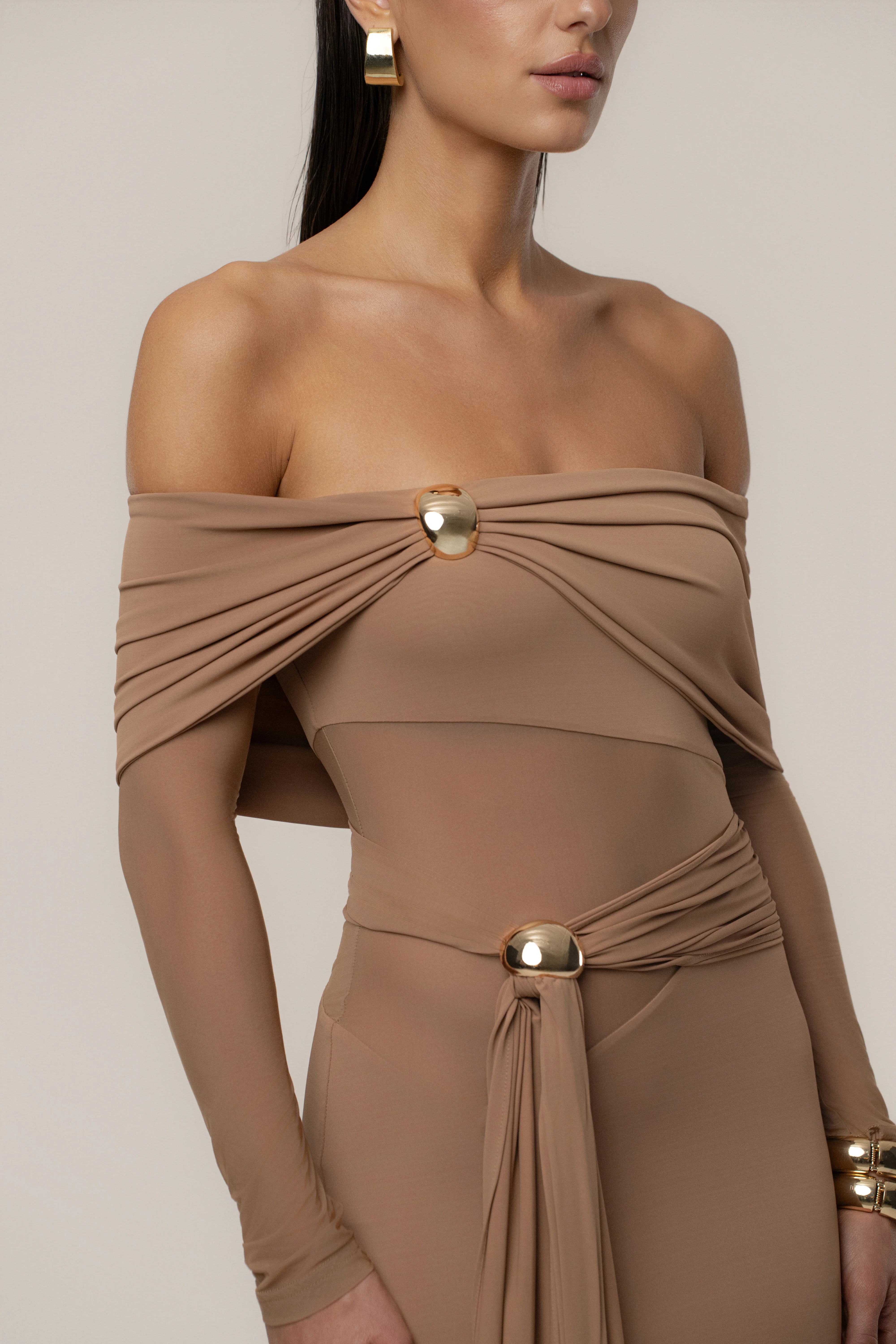 Beige Glow State Drape Dress - Image 2