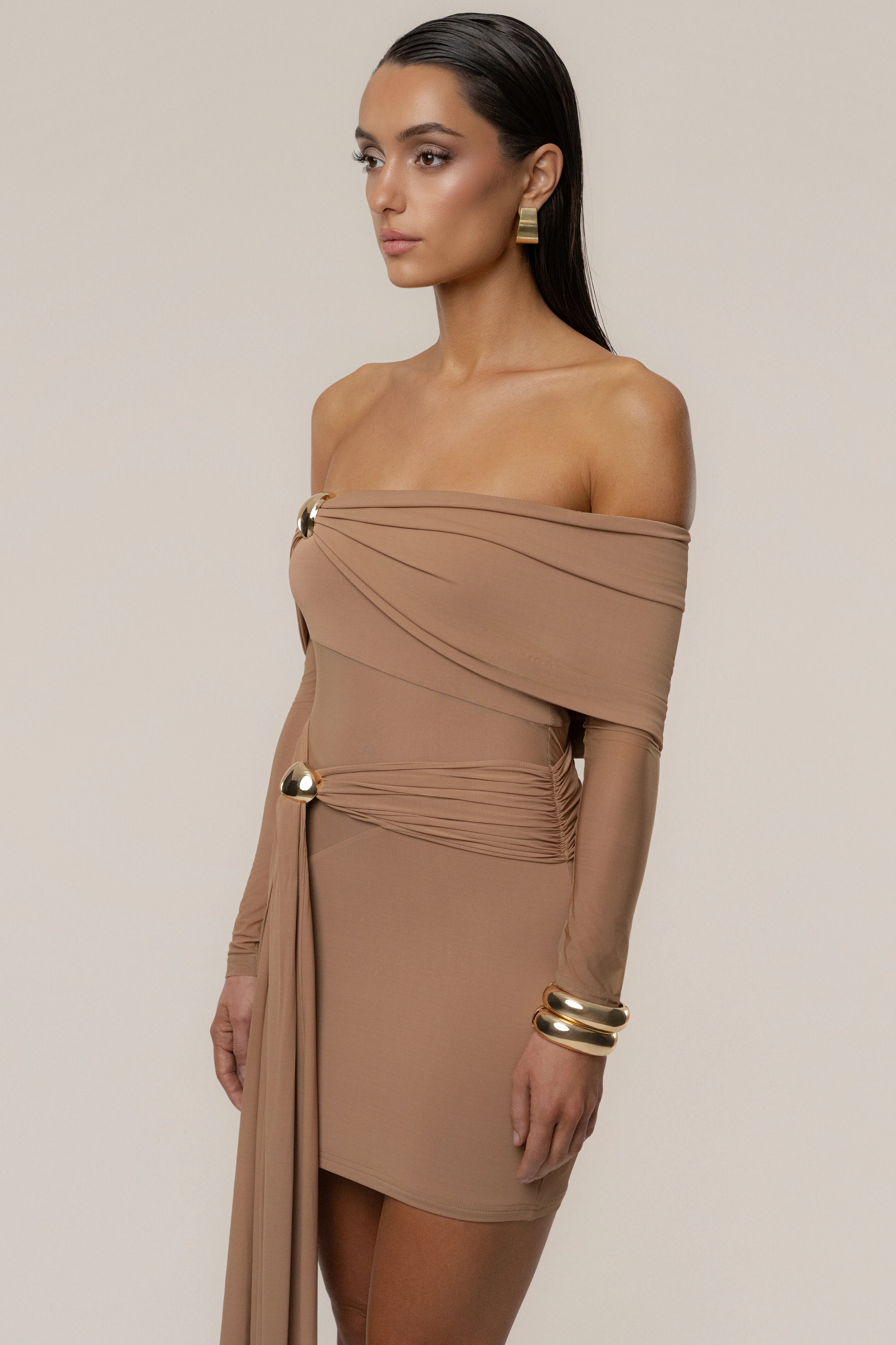 Beige Glow State Drape Dress - Image 4