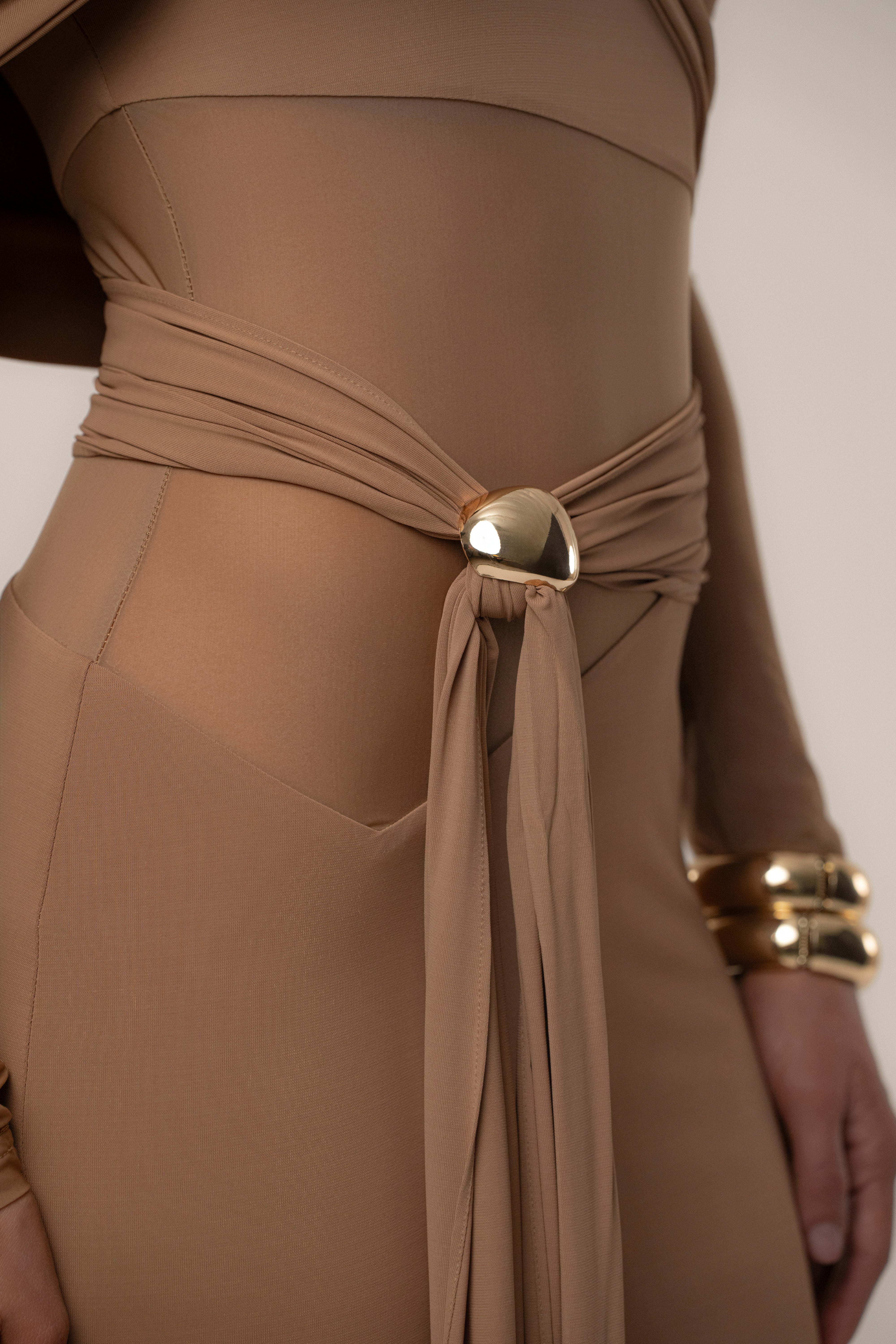 Beige Glow State Drape Dress - Image 6