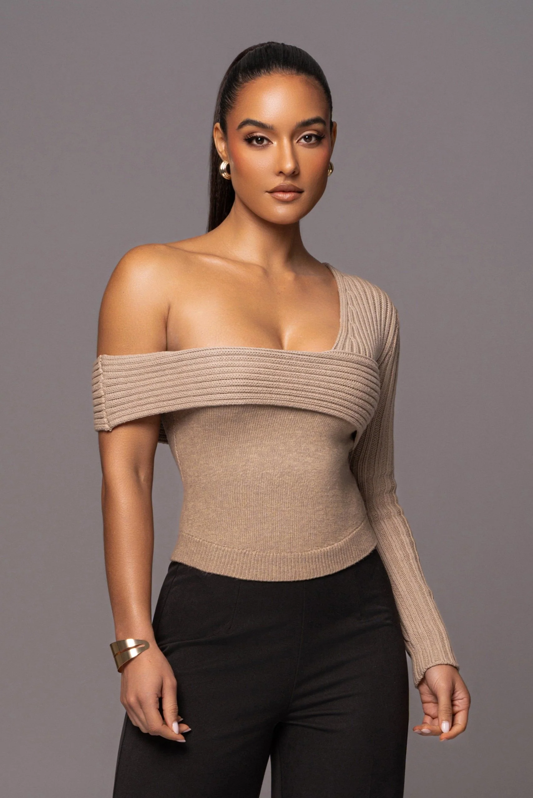 Beige Hadi Sweater Knit Top - Image 2