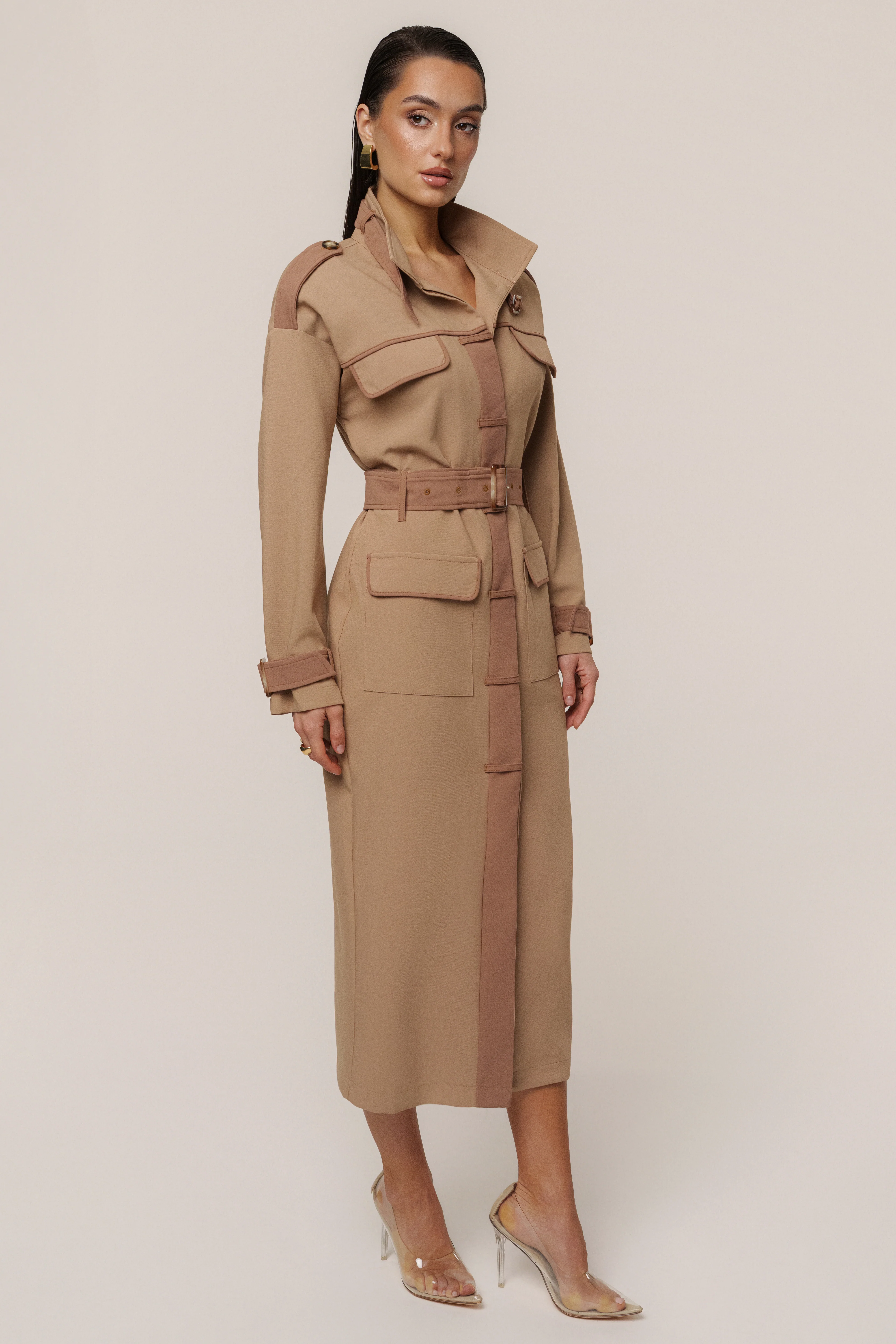 Beige Icon Belted Midi Dress - Image 10
