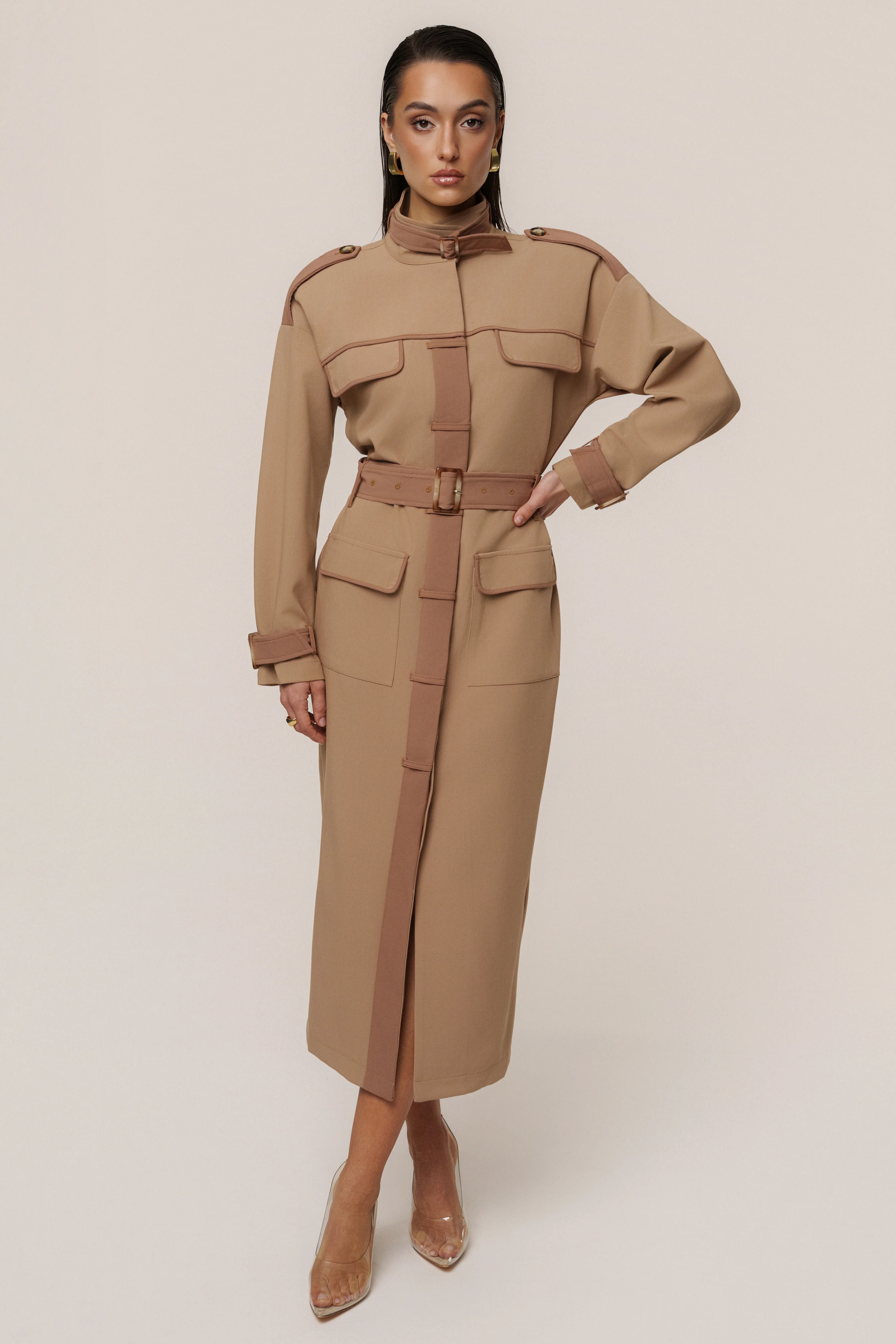 Beige Icon Belted Midi Dress - Image 12