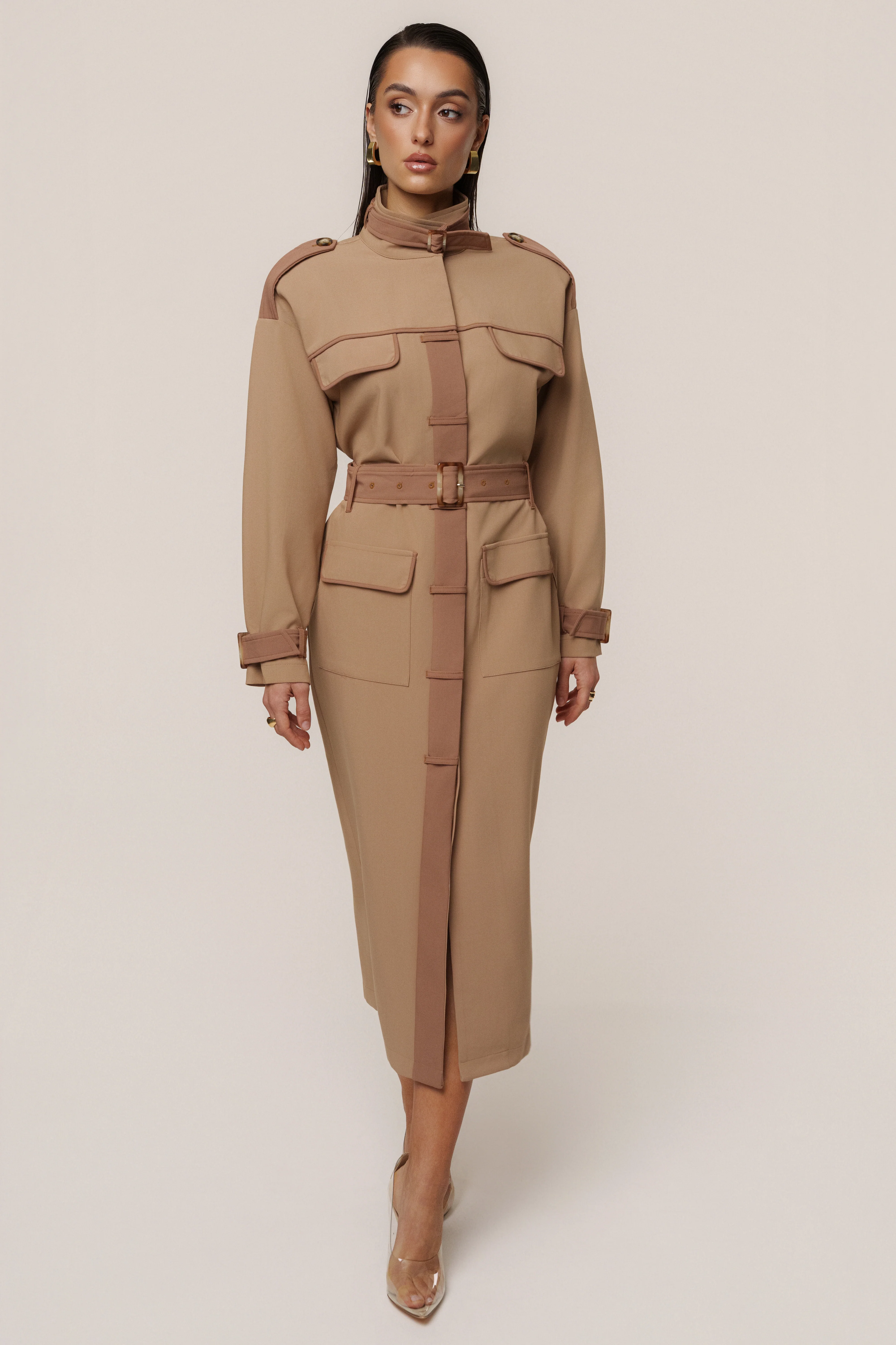 Beige Icon Belted Midi Dress - Image 13