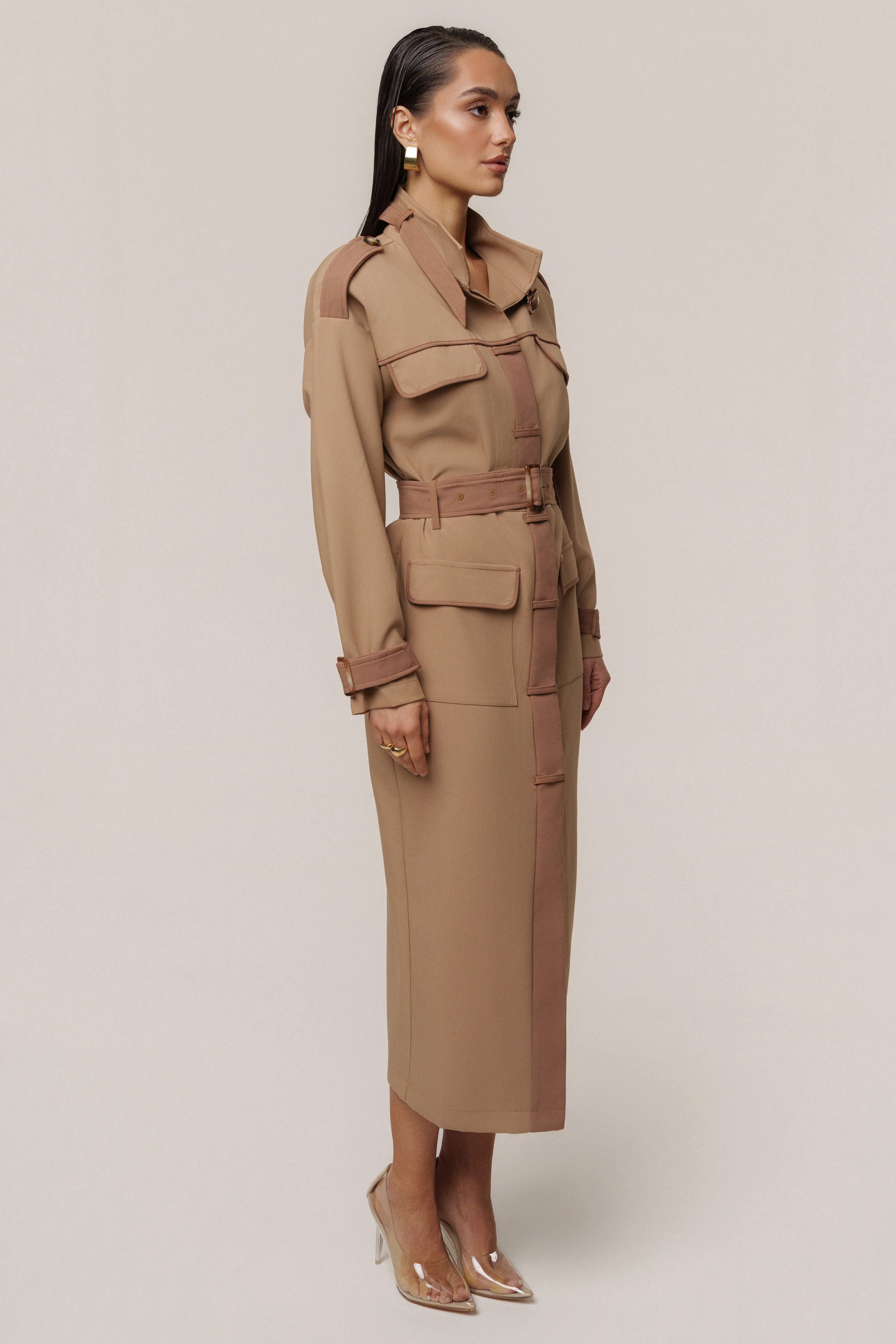 Beige Icon Belted Midi Dress - Image 14