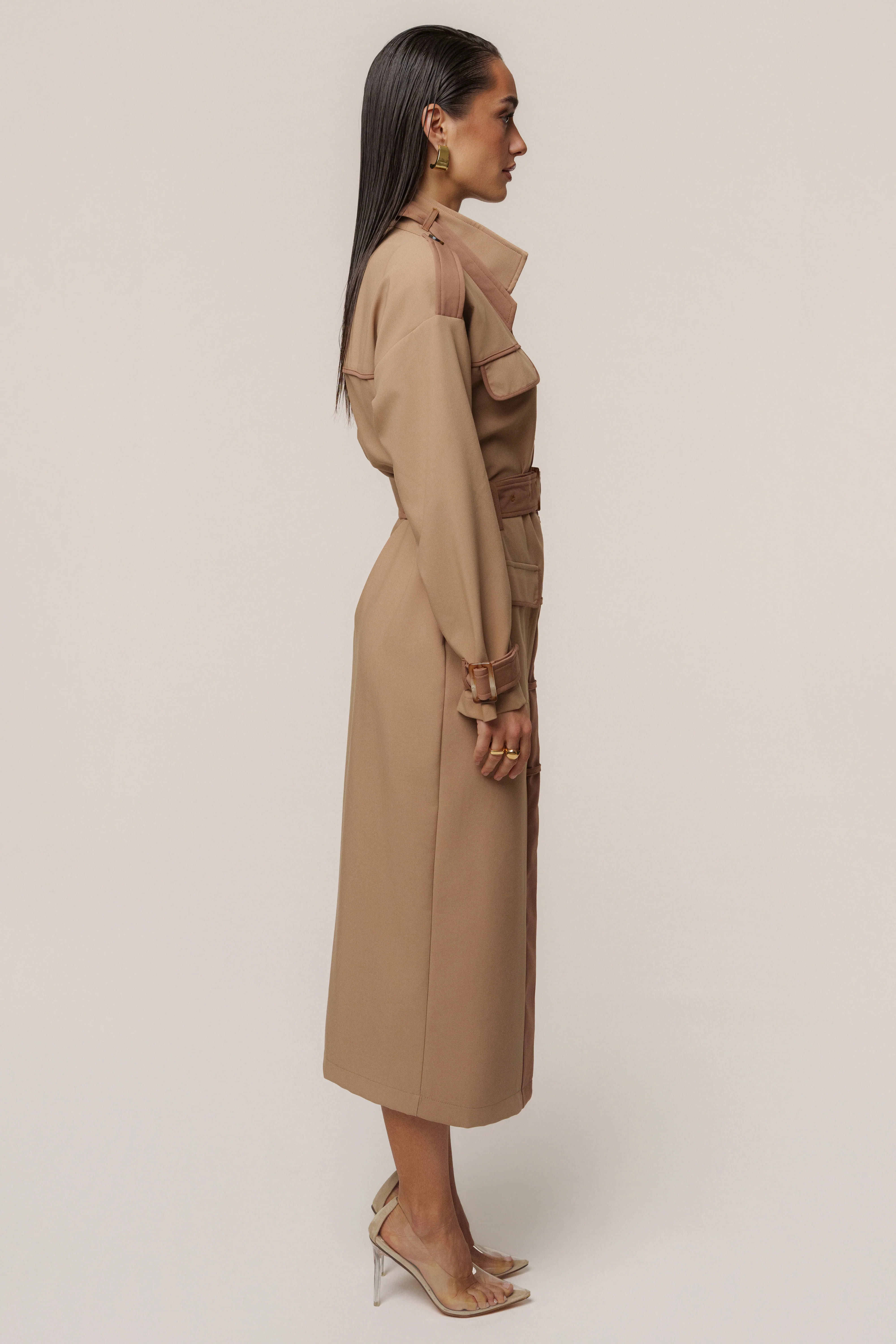 Beige Icon Belted Midi Dress - Image 16