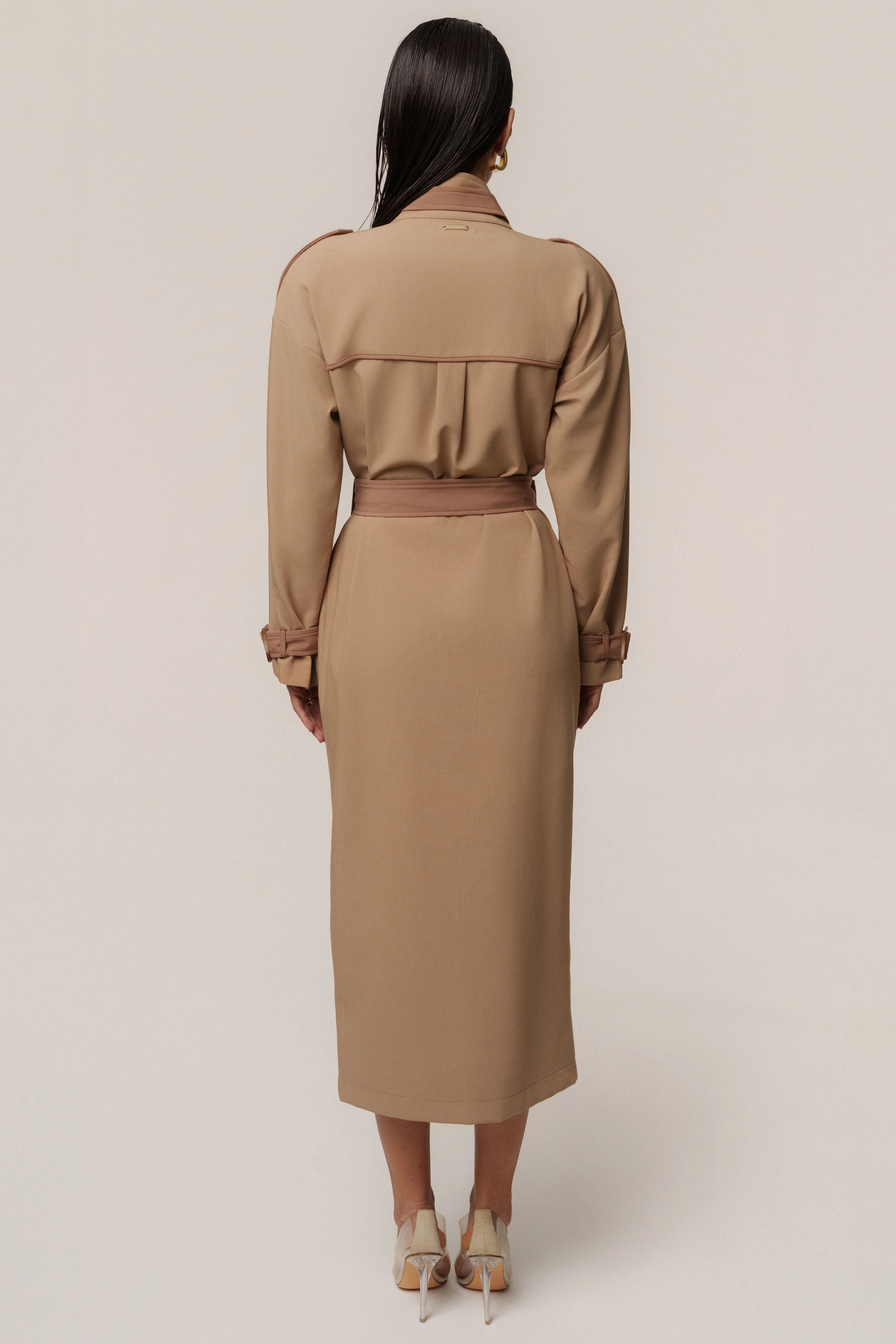 Beige Icon Belted Midi Dress - Image 17
