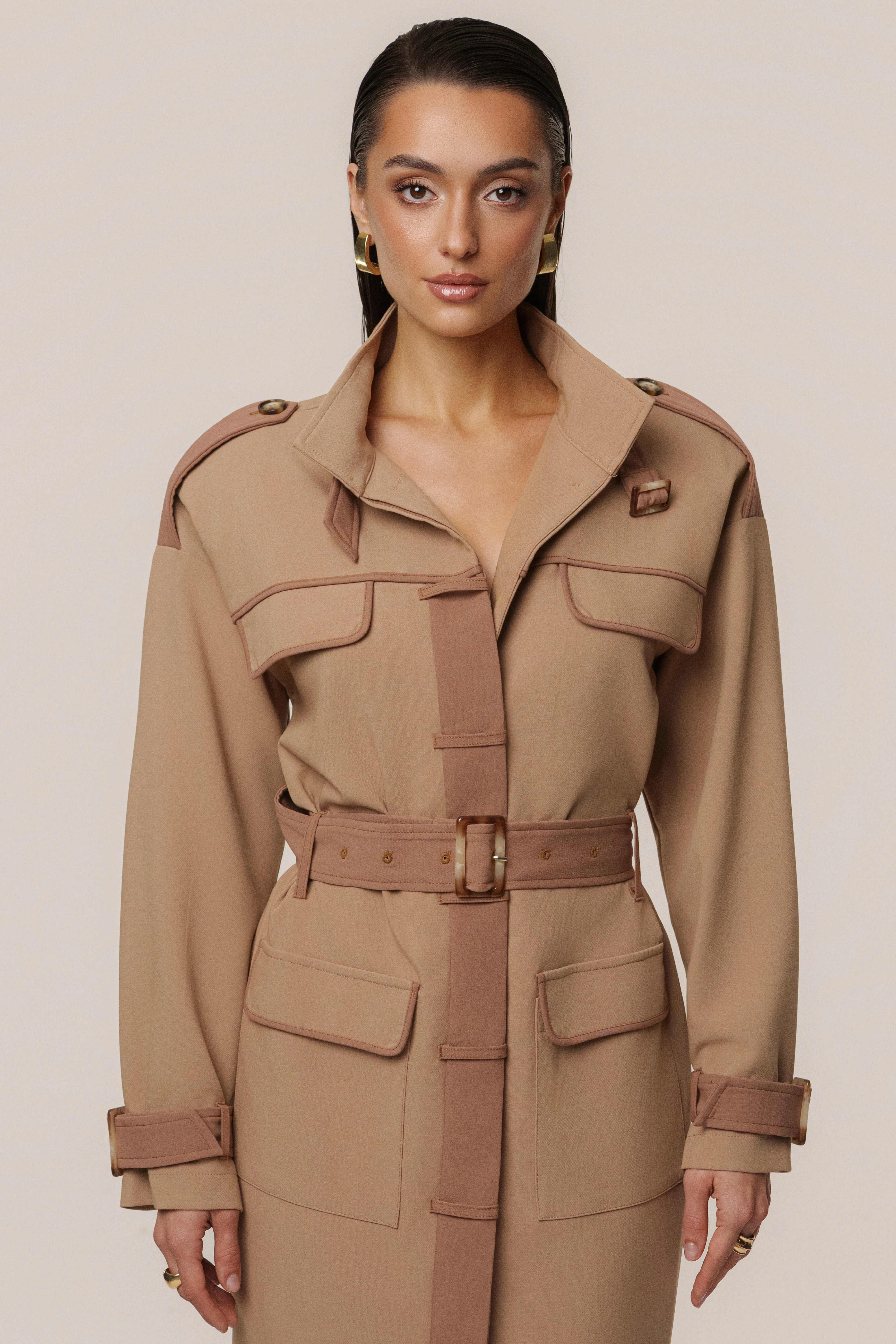 Beige Icon Belted Midi Dress - Image 3