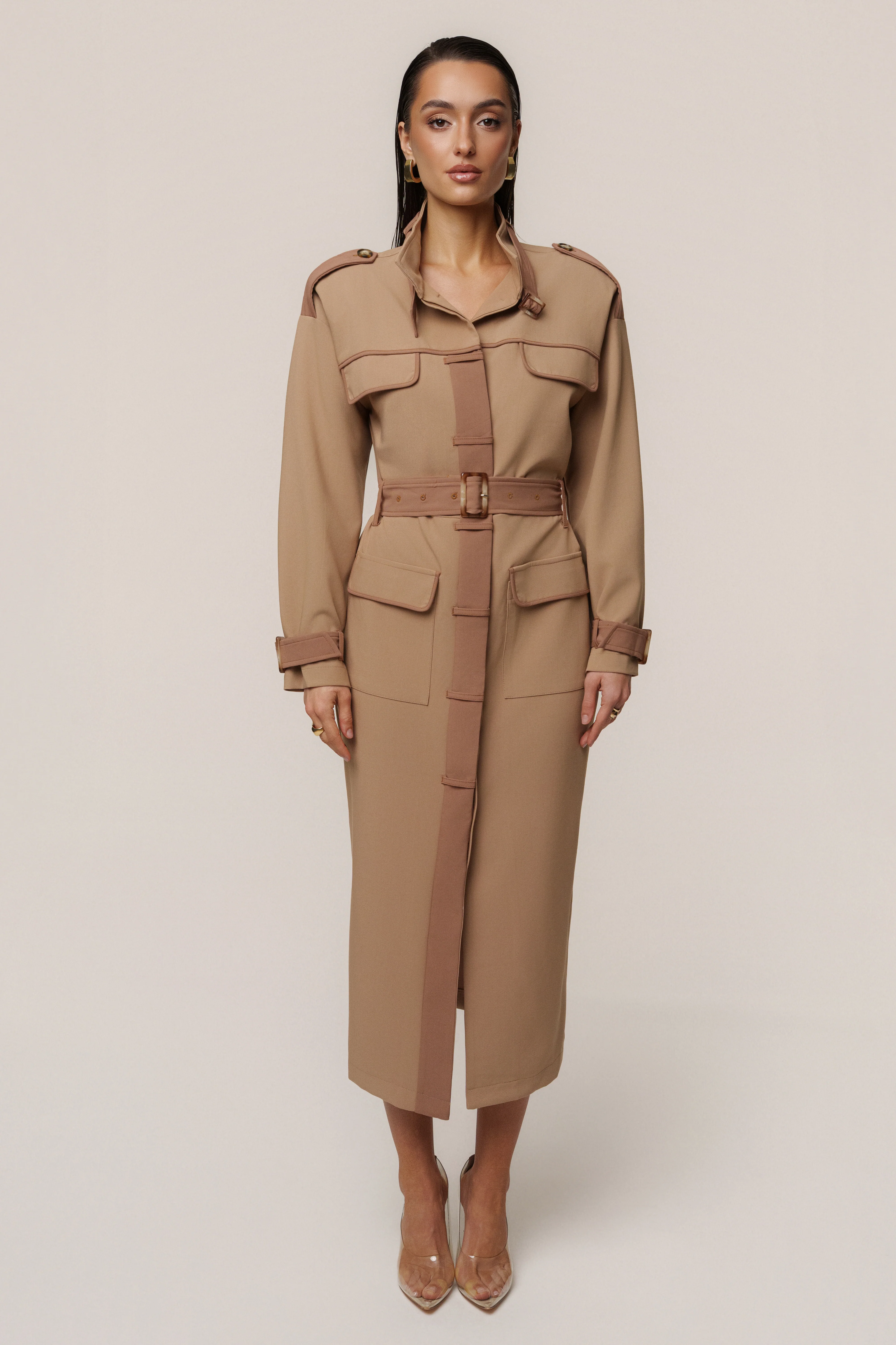 Beige Icon Belted Midi Dress - Image 4