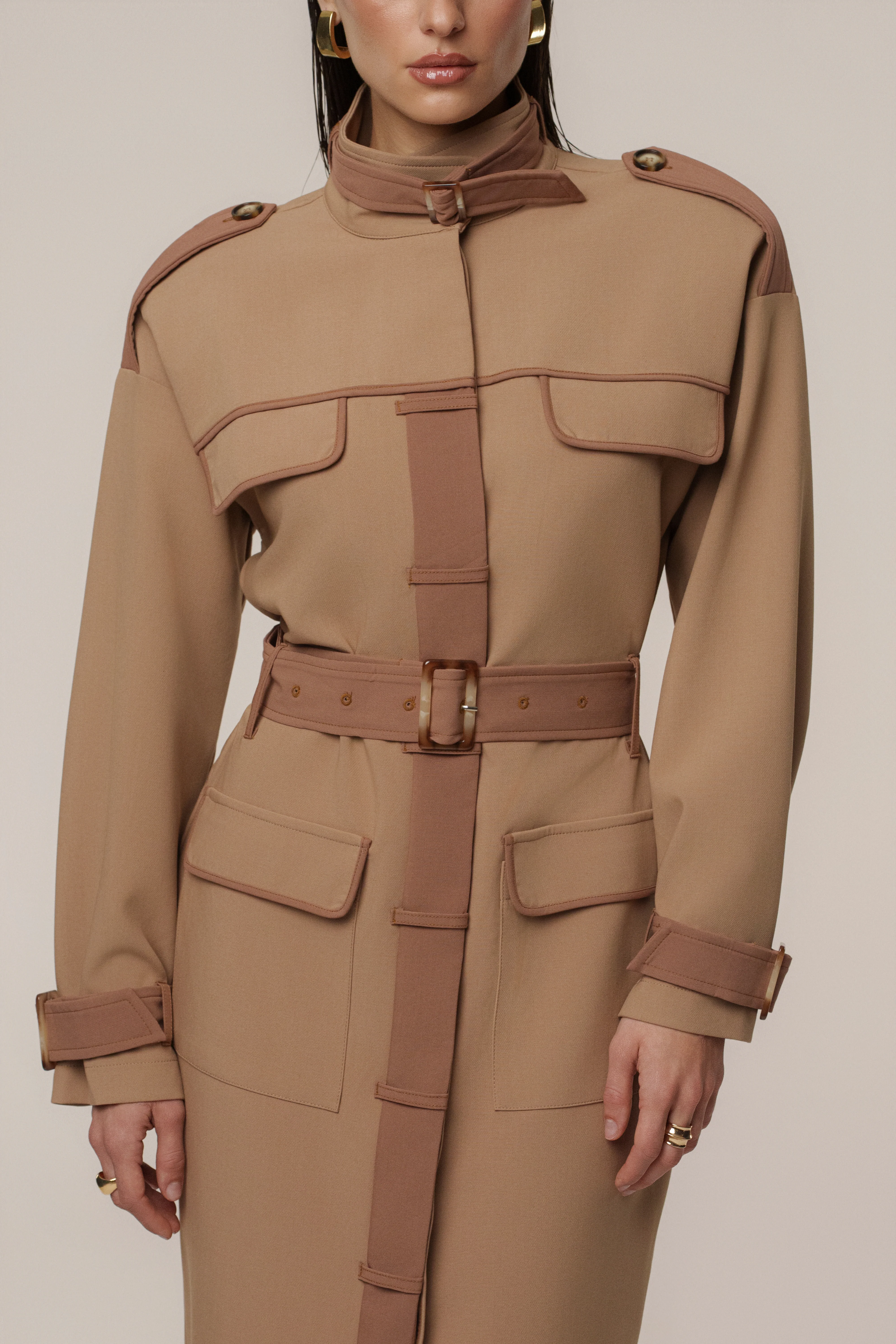 Beige Icon Belted Midi Dress - Image 6