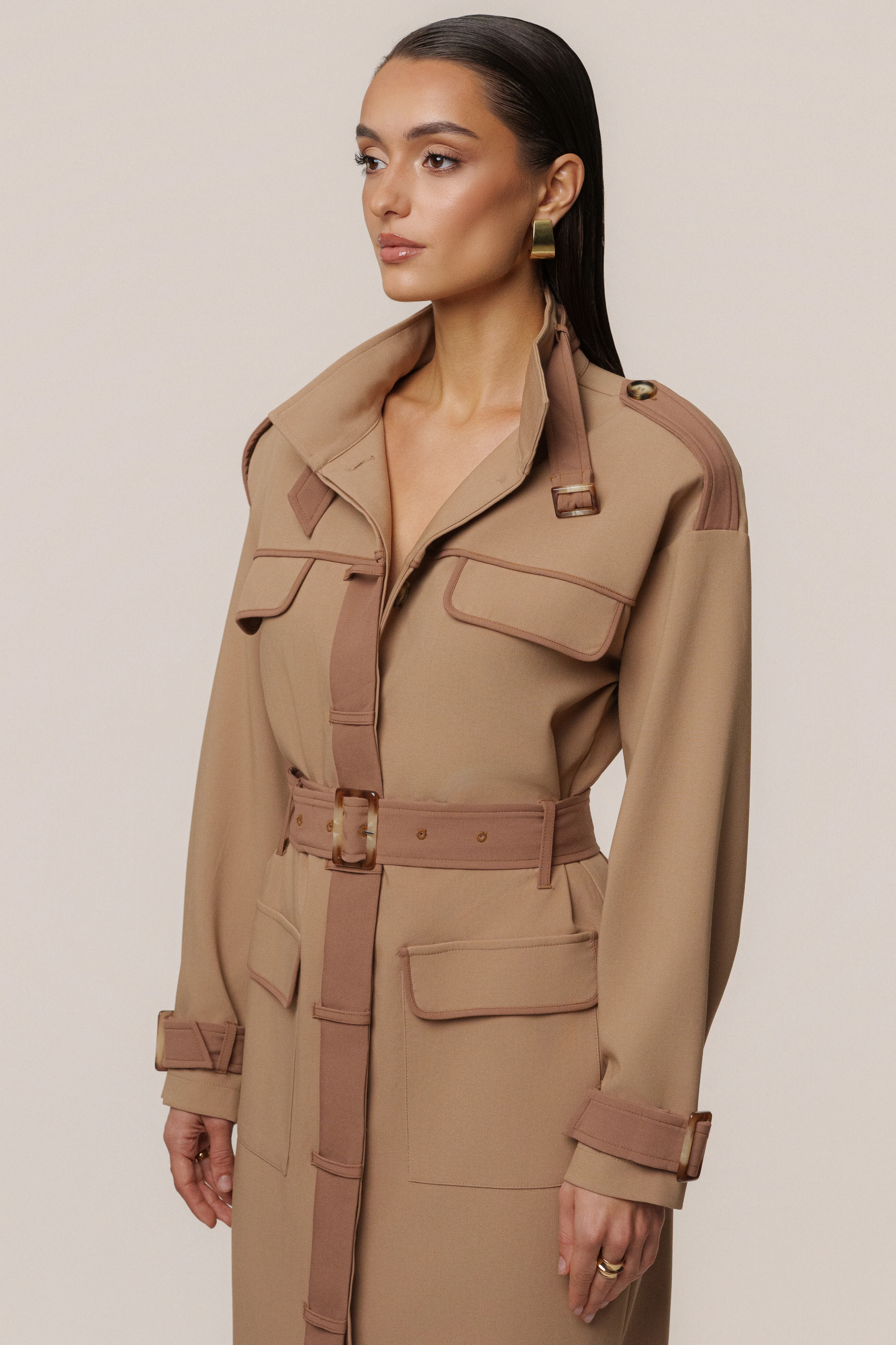 Beige Icon Belted Midi Dress - Image 7