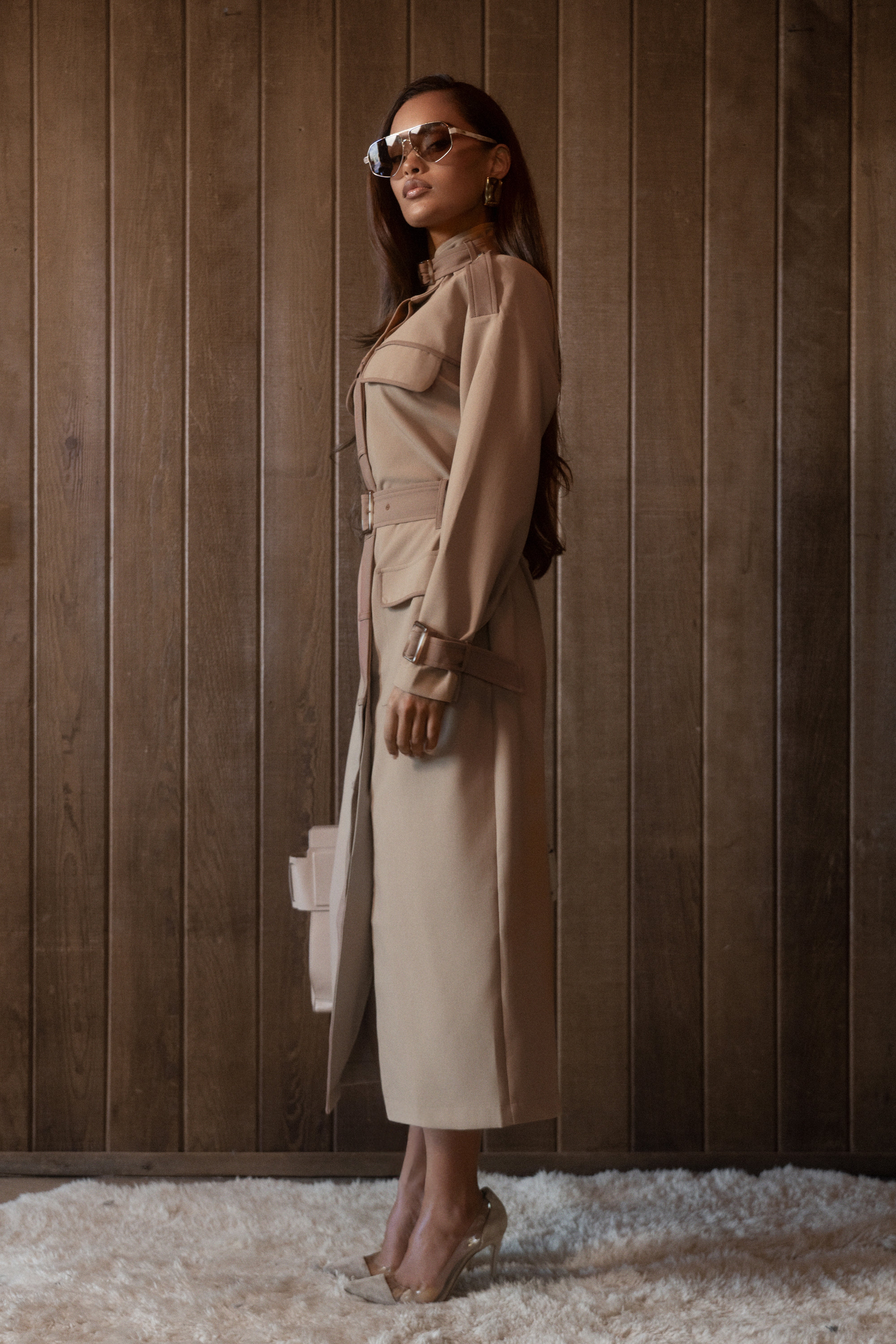 Beige Icon Belted Midi Dress - Image 9