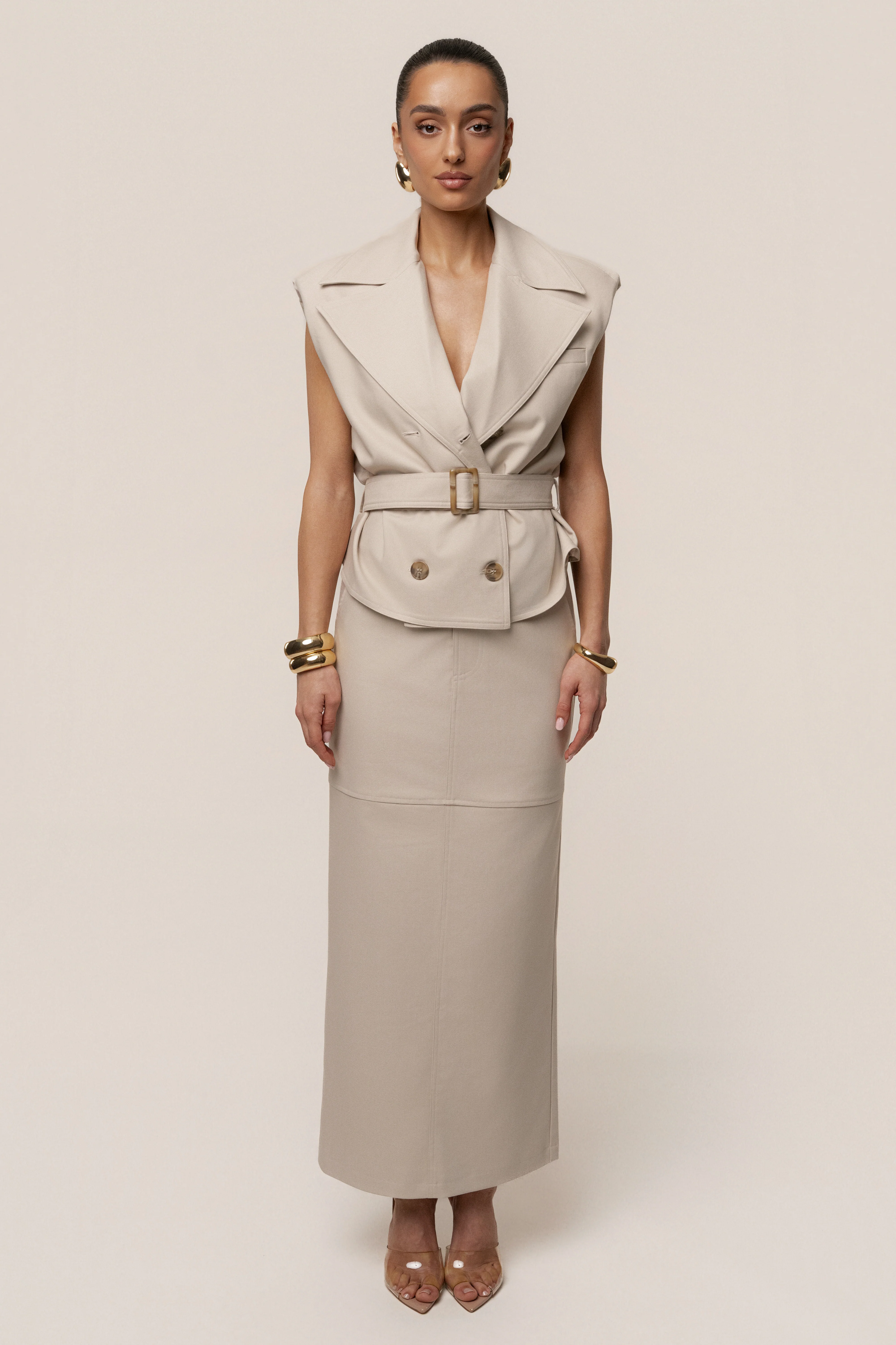 Beige In Focus Belted Vest - Image 5