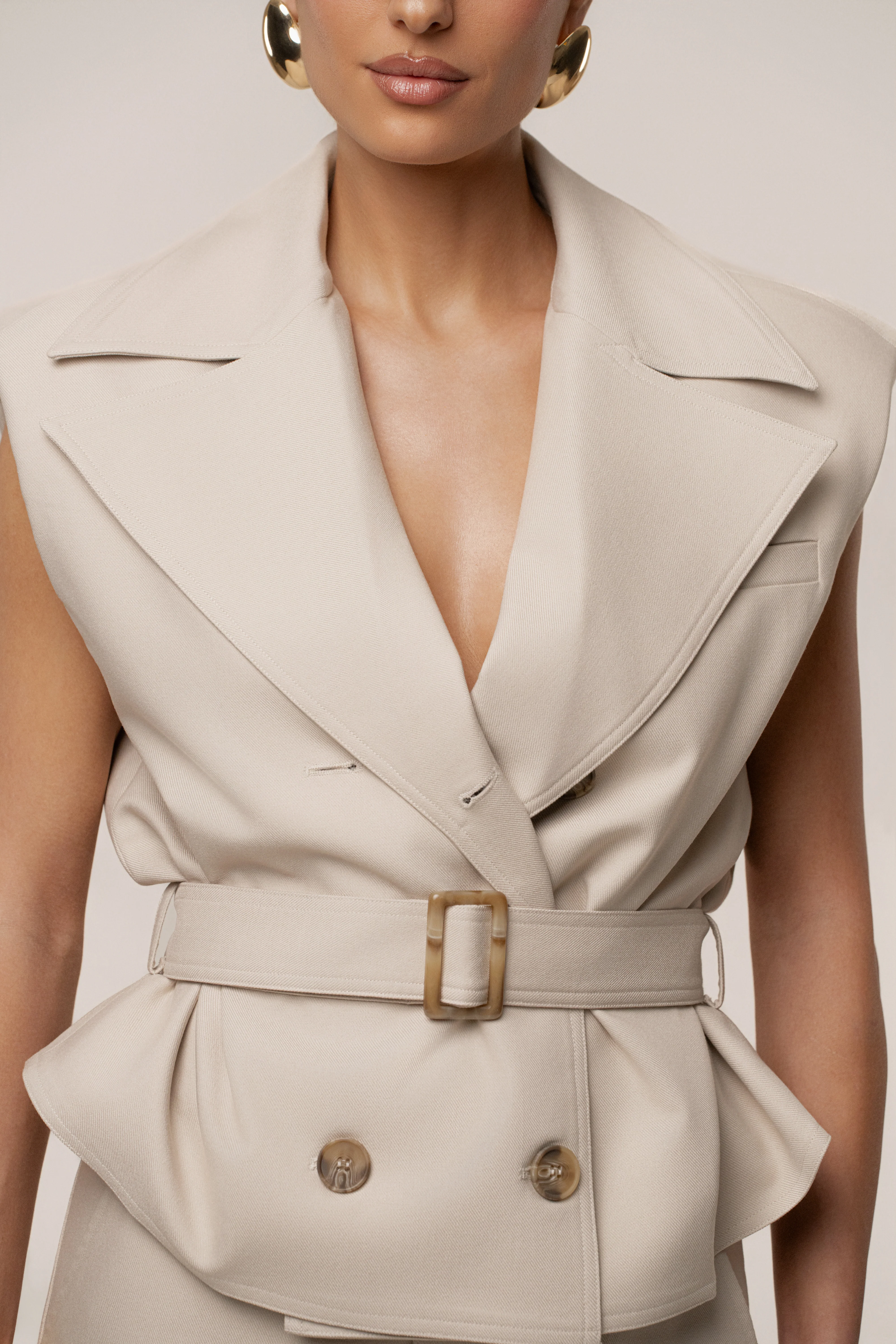 Beige In Focus Belted Vest - Image 7