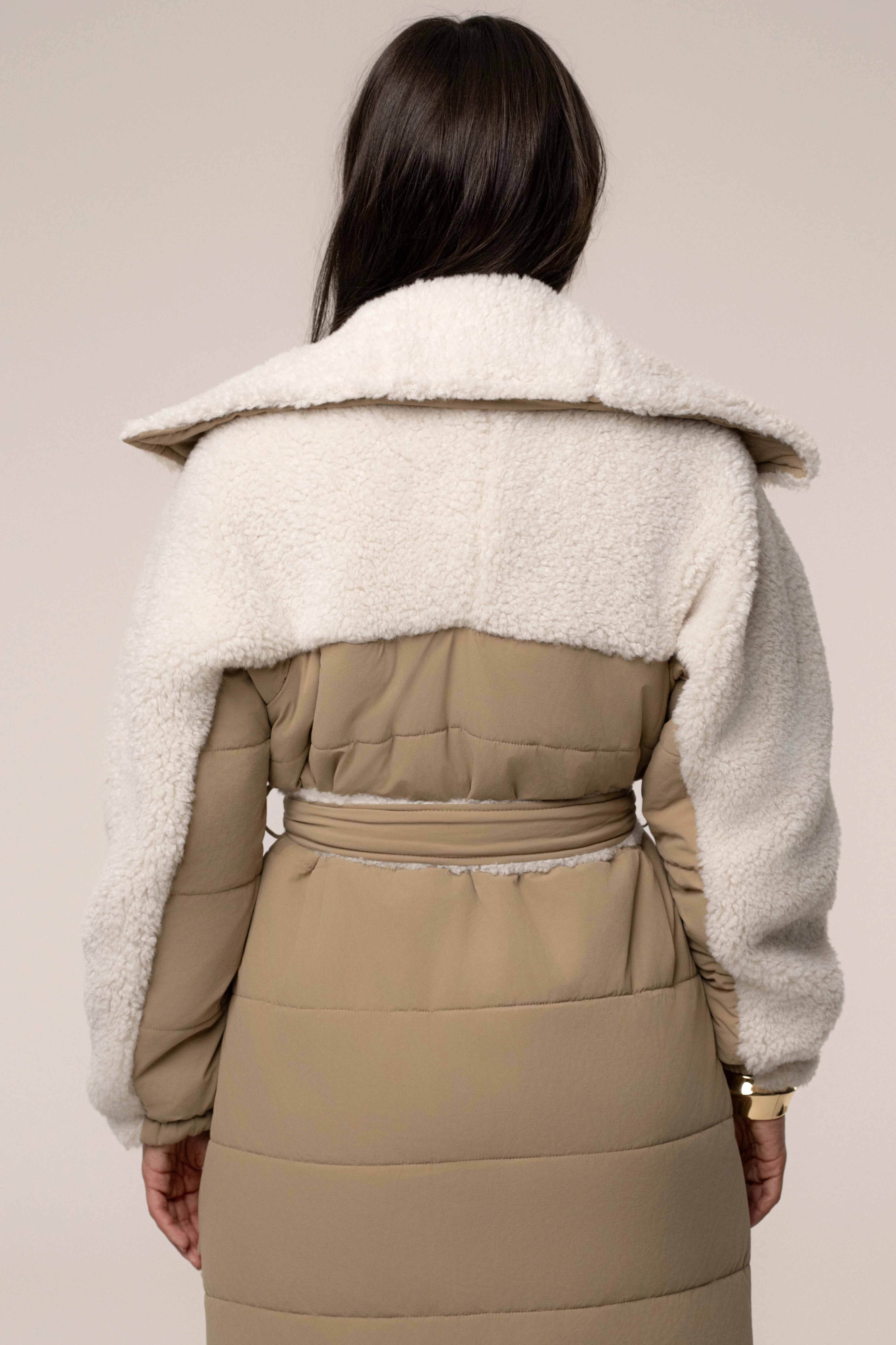 Beige/Ivory Contrast Sherpa Coat - Image 17