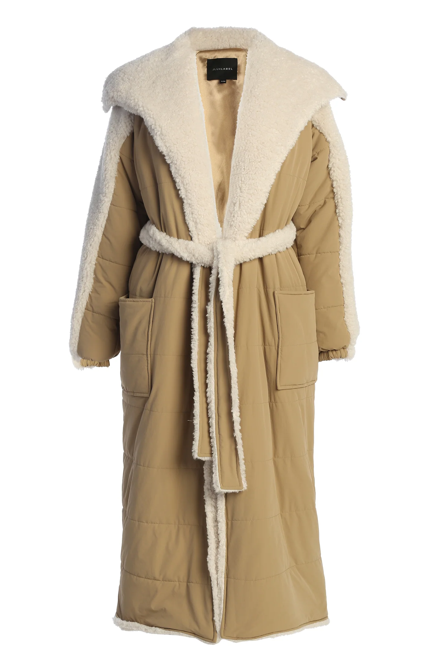 Beige/Ivory Contrast Sherpa Coat - Image 2