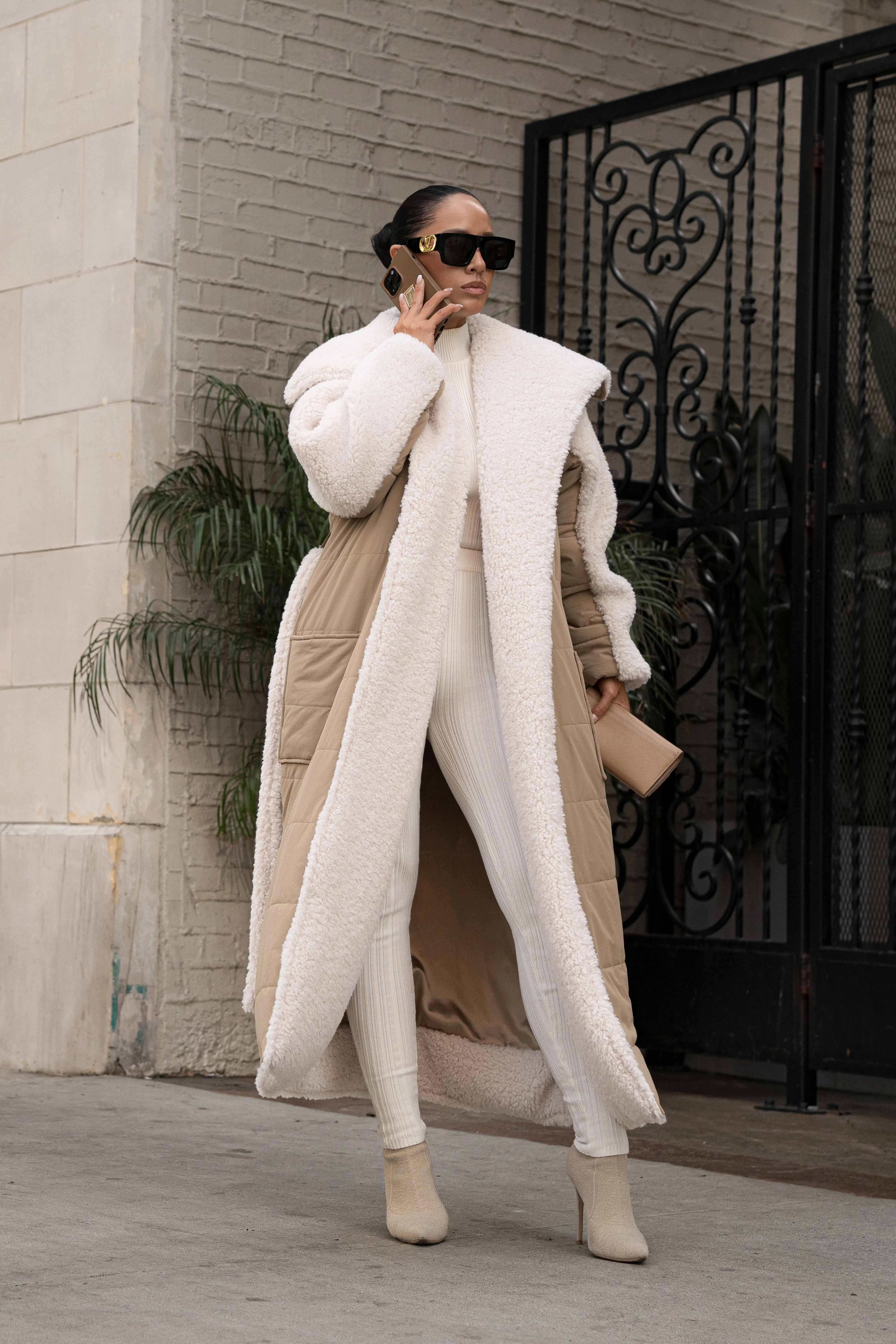 Beige/Ivory Contrast Sherpa Coat - Image 5
