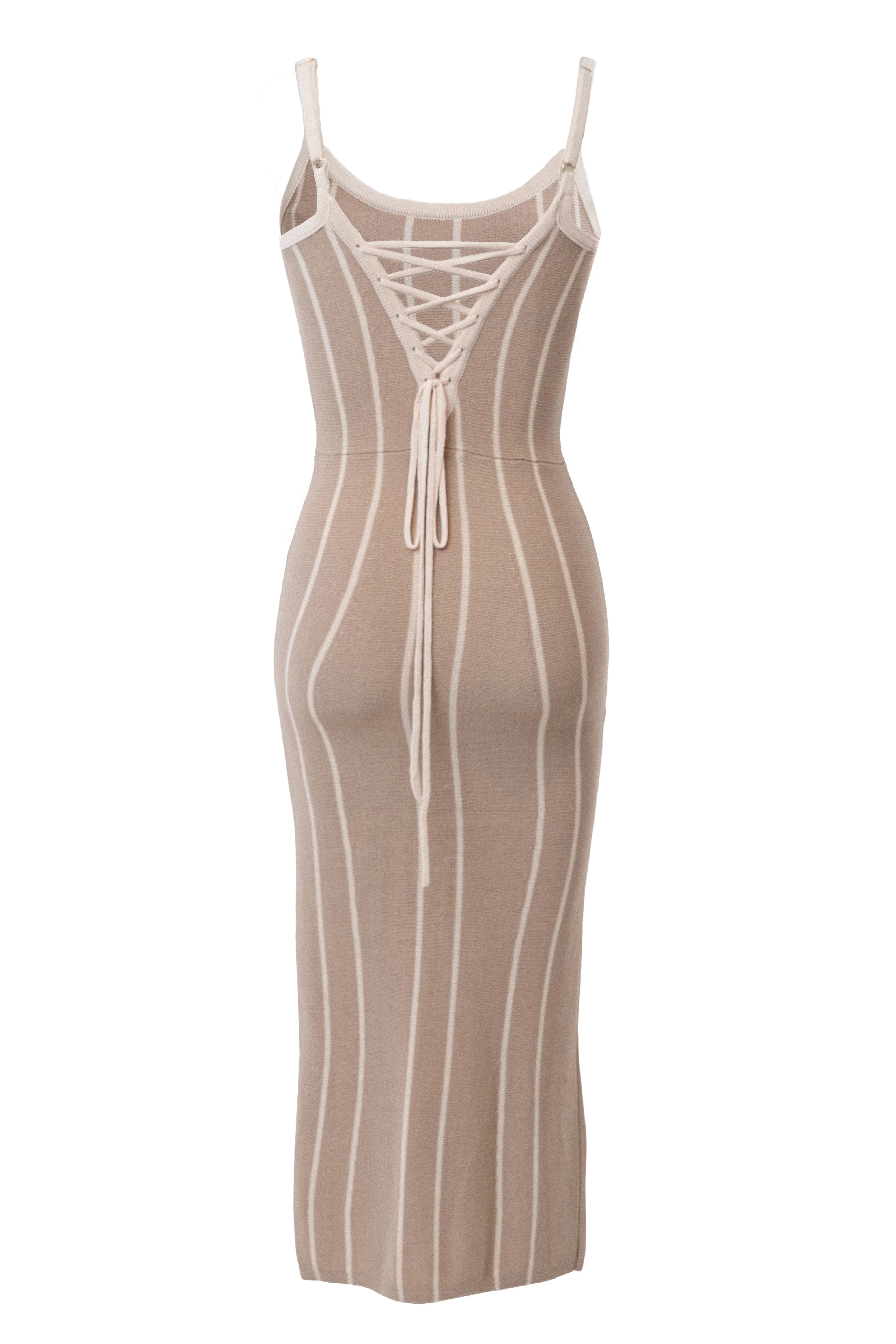 Beige/Ivory Parallel Elegance Midi Dress - Image 10