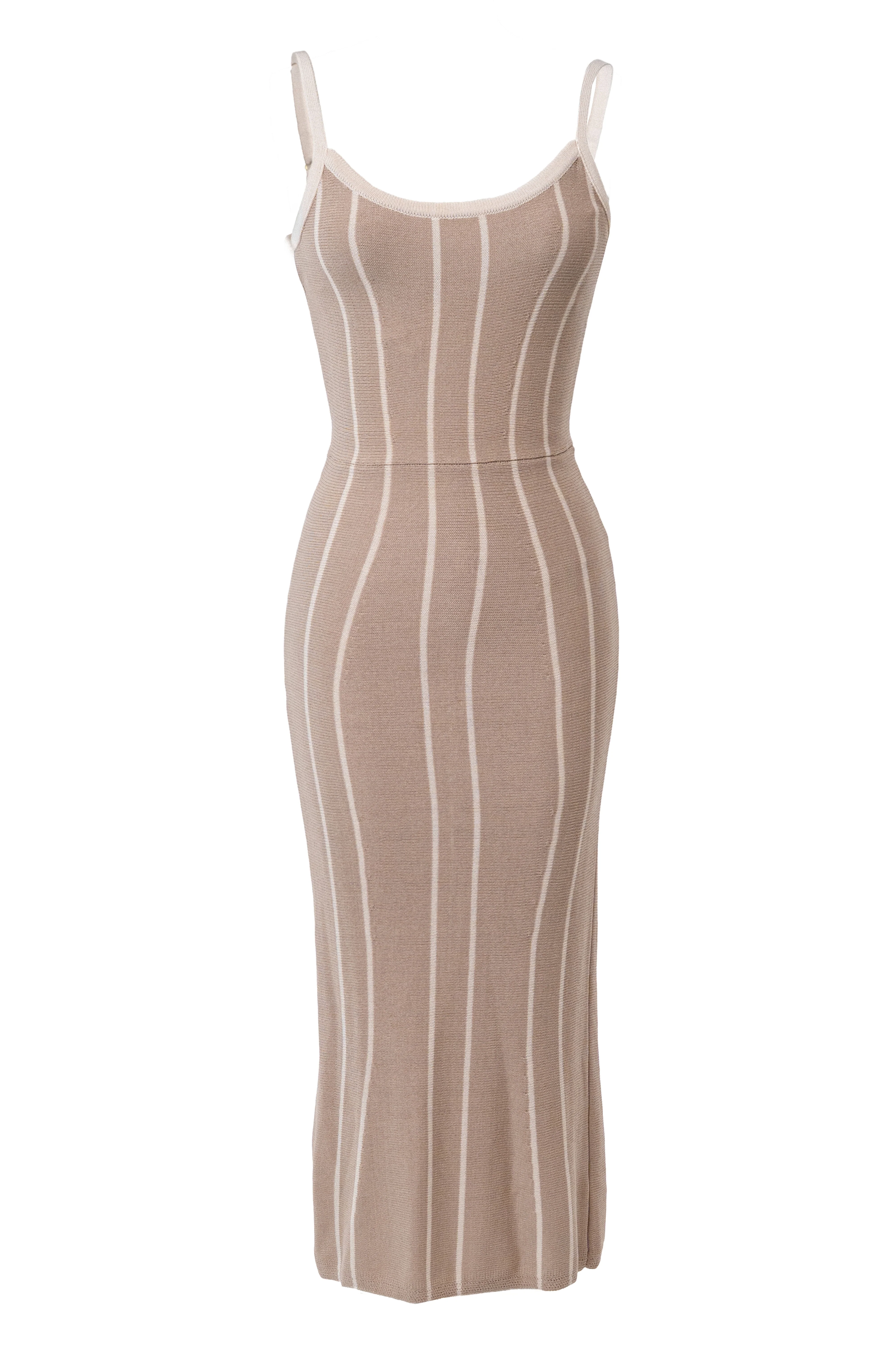 Beige/Ivory Parallel Elegance Midi Dress - Image 3