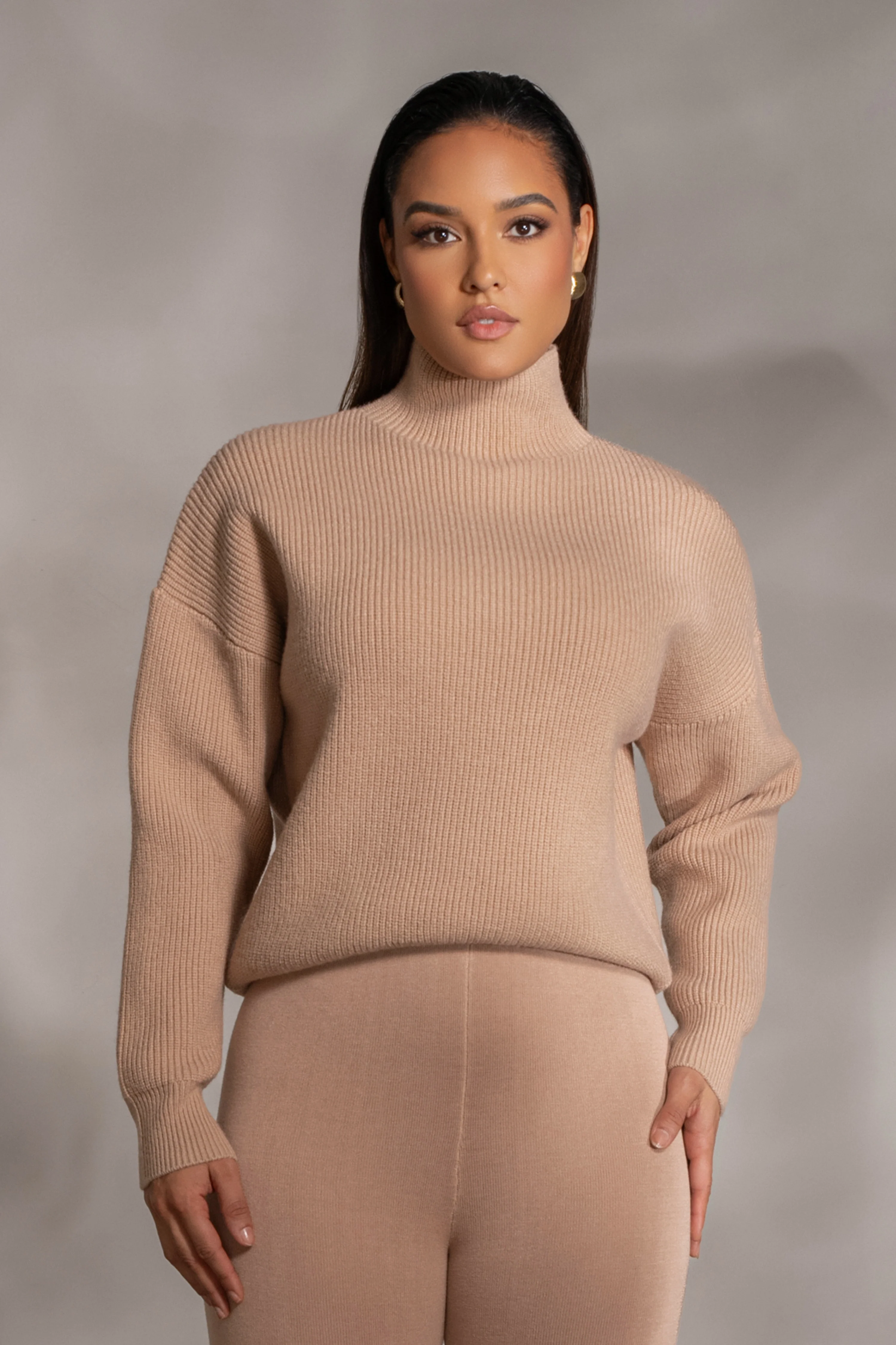 Beige Jenni Turtleneck Sweater Top - Image 3