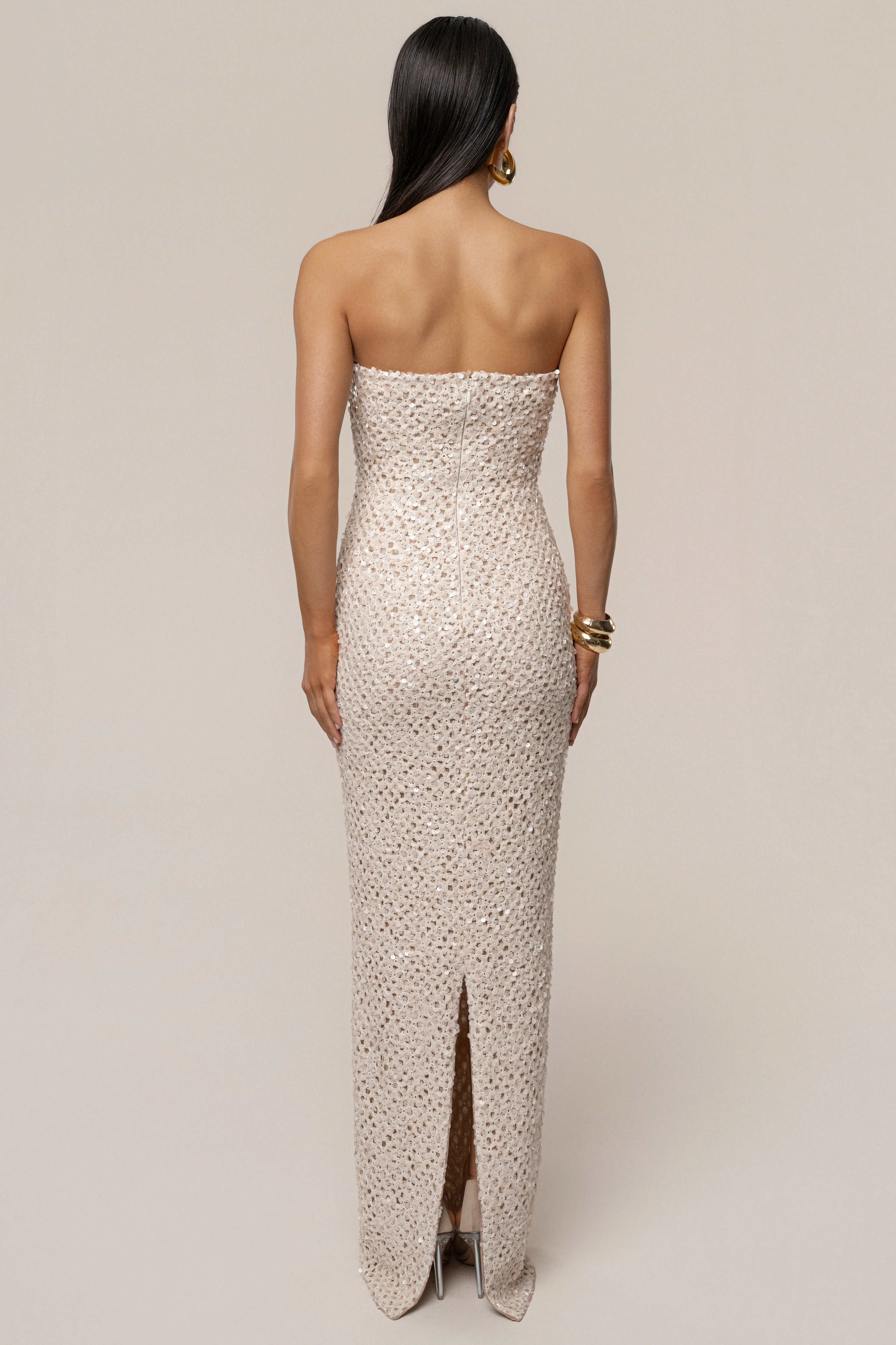 Beige Jewel Opulence Sequin Dress - Image 10