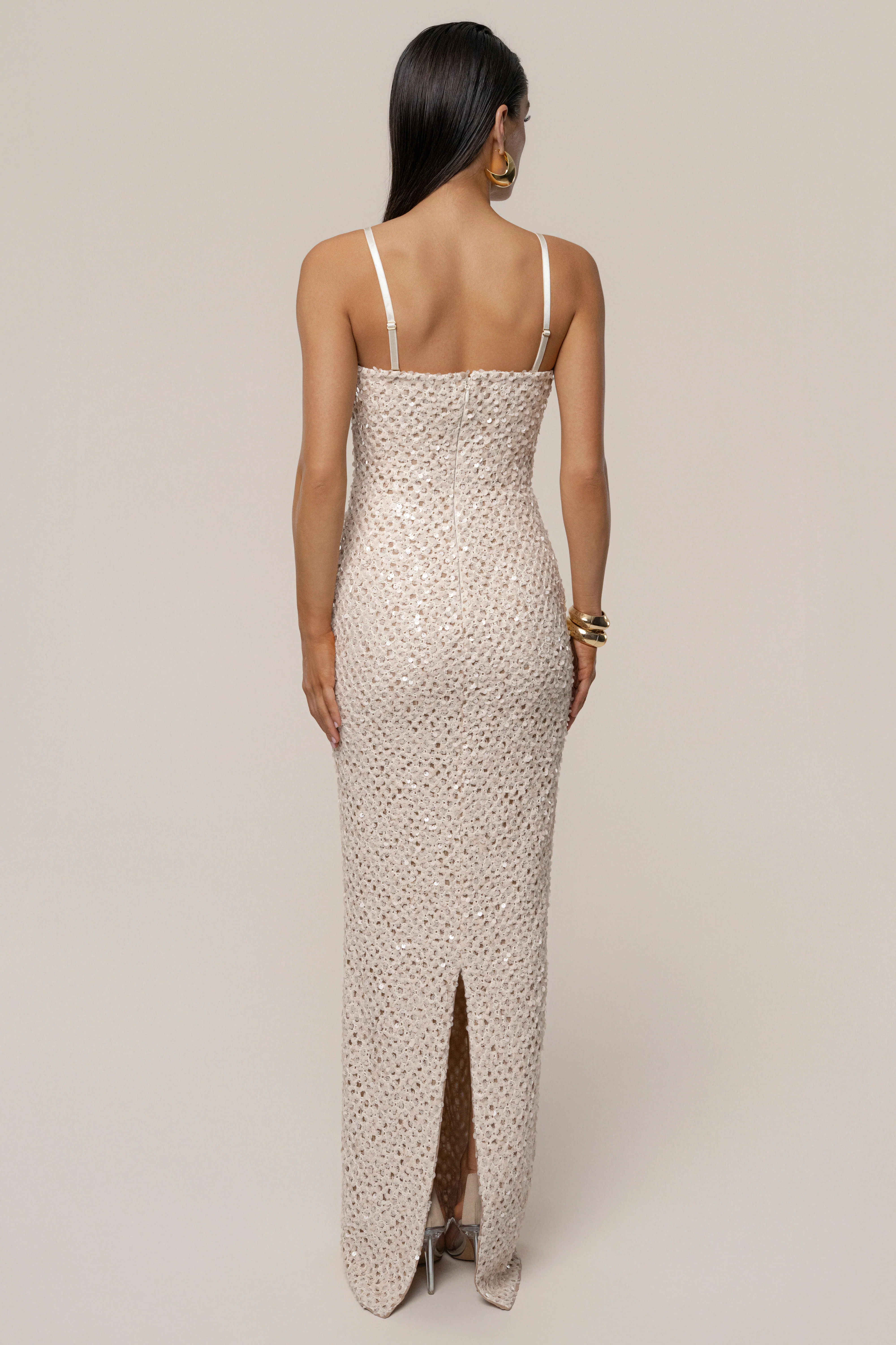 Beige Jewel Opulence Sequin Dress - Image 11