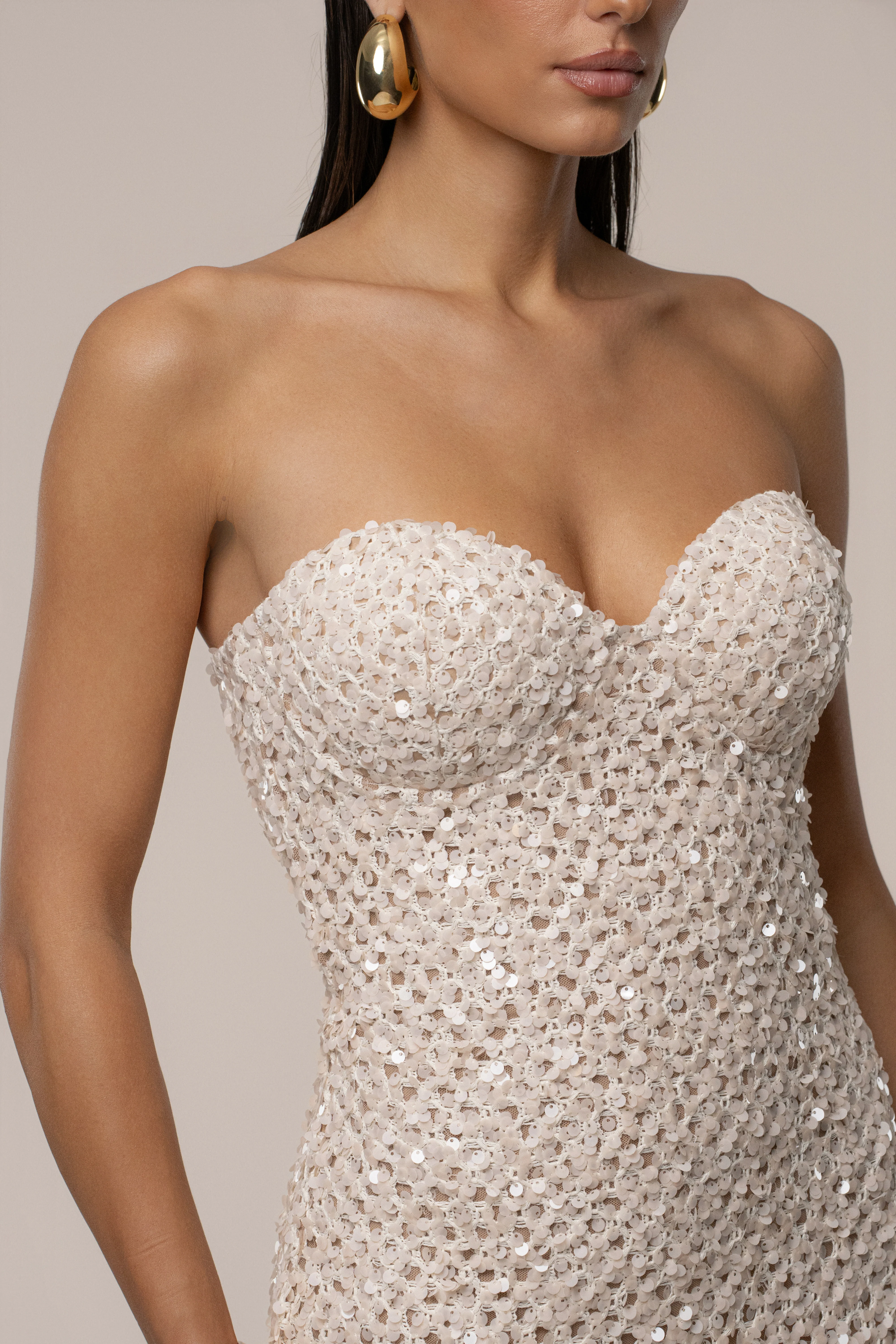 Beige Jewel Opulence Sequin Dress - Image 4