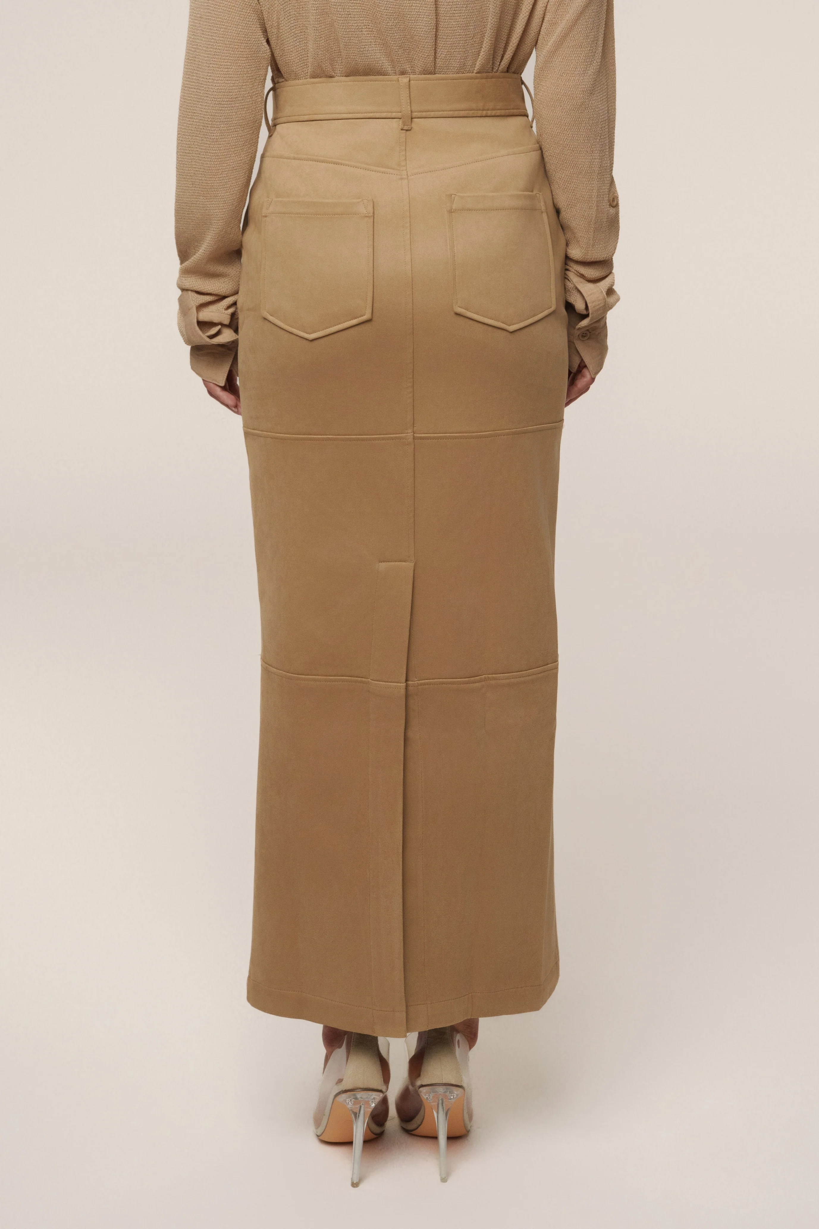Beige Joy Suede Maxi Skirt - Image 10